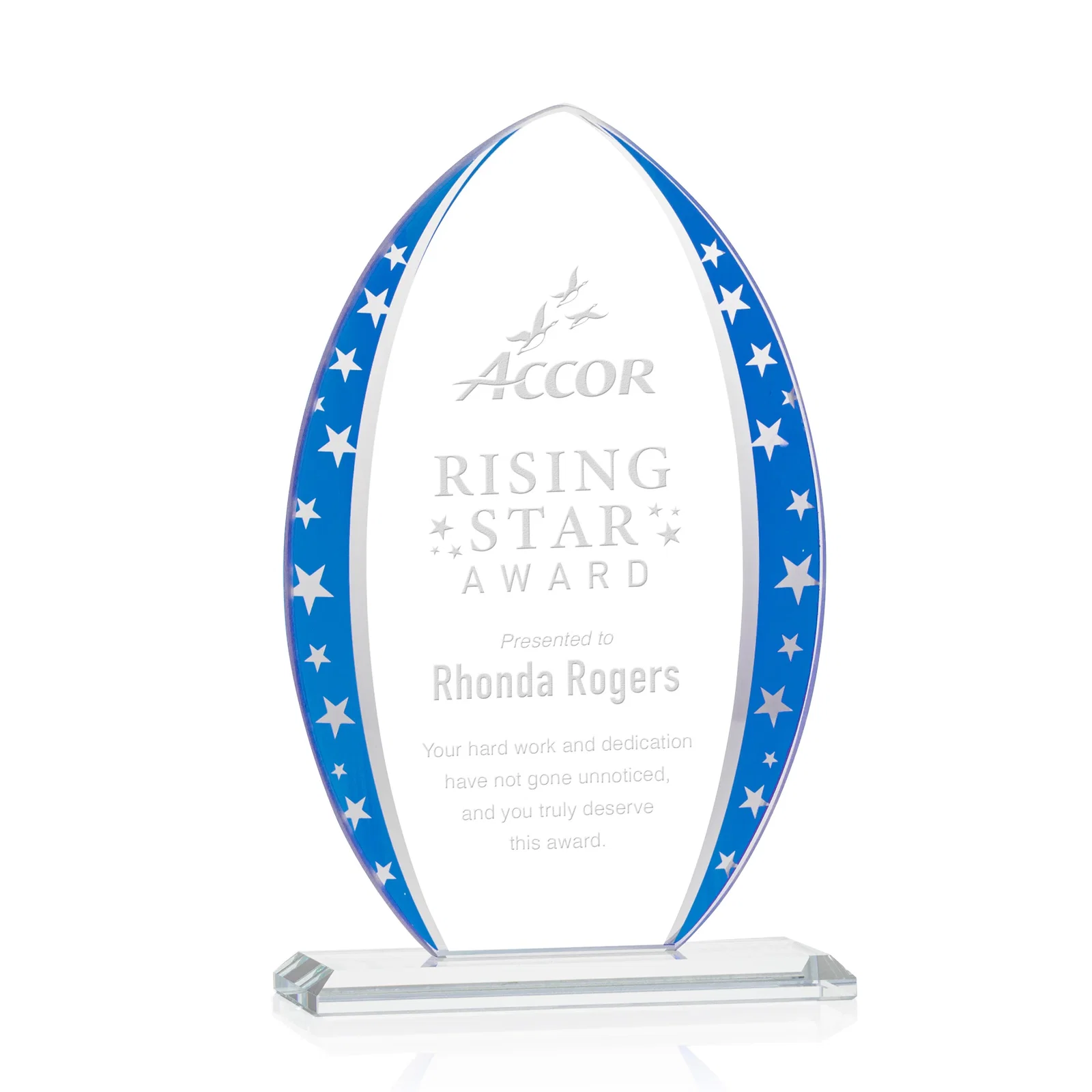 Custom Starfire Crystal Arrowhead Award with Mirrored Star Accents for sales achievement awards