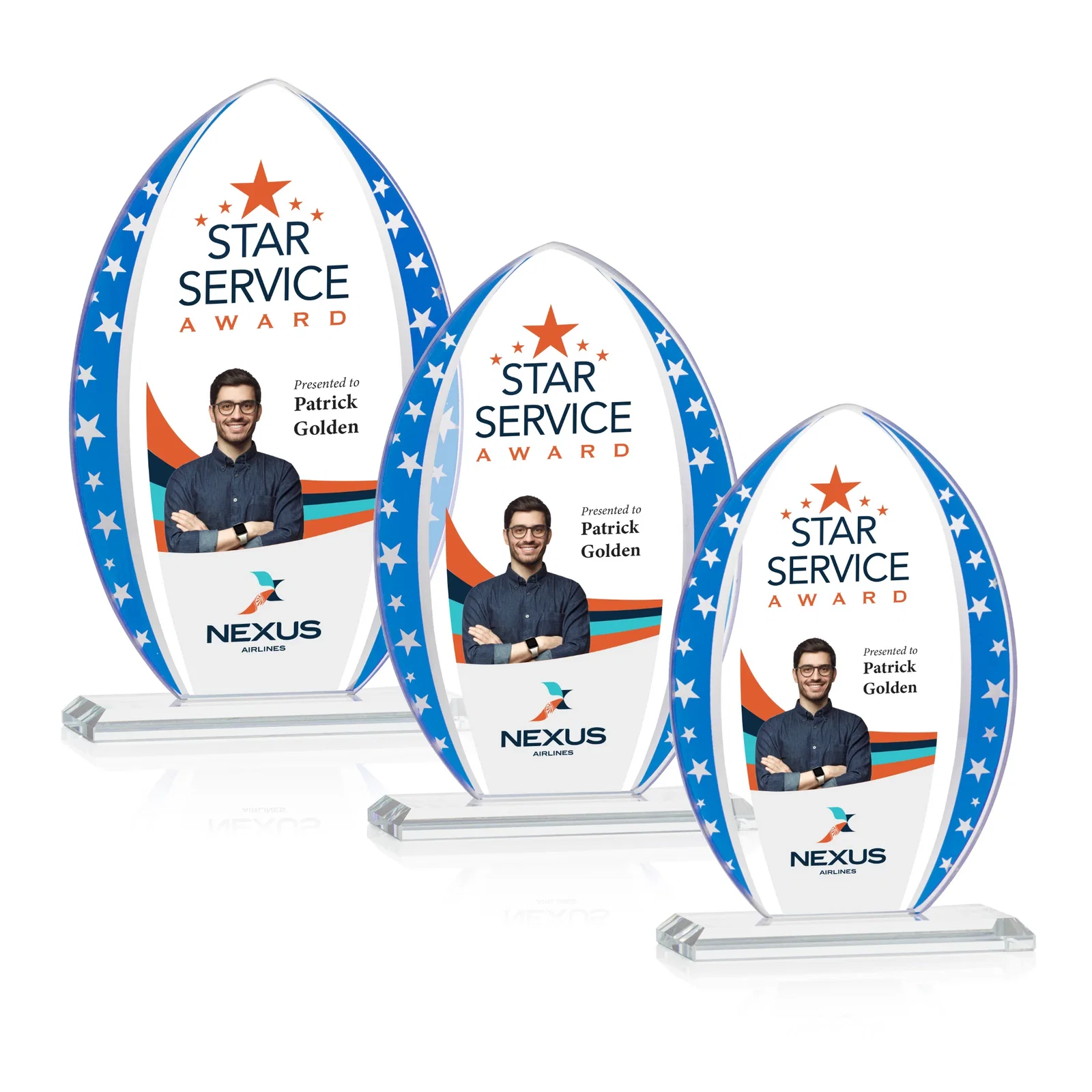 Custom Starfire Crystal Arrowhead Award with Mirrored Star Accents for team milestone celebrations