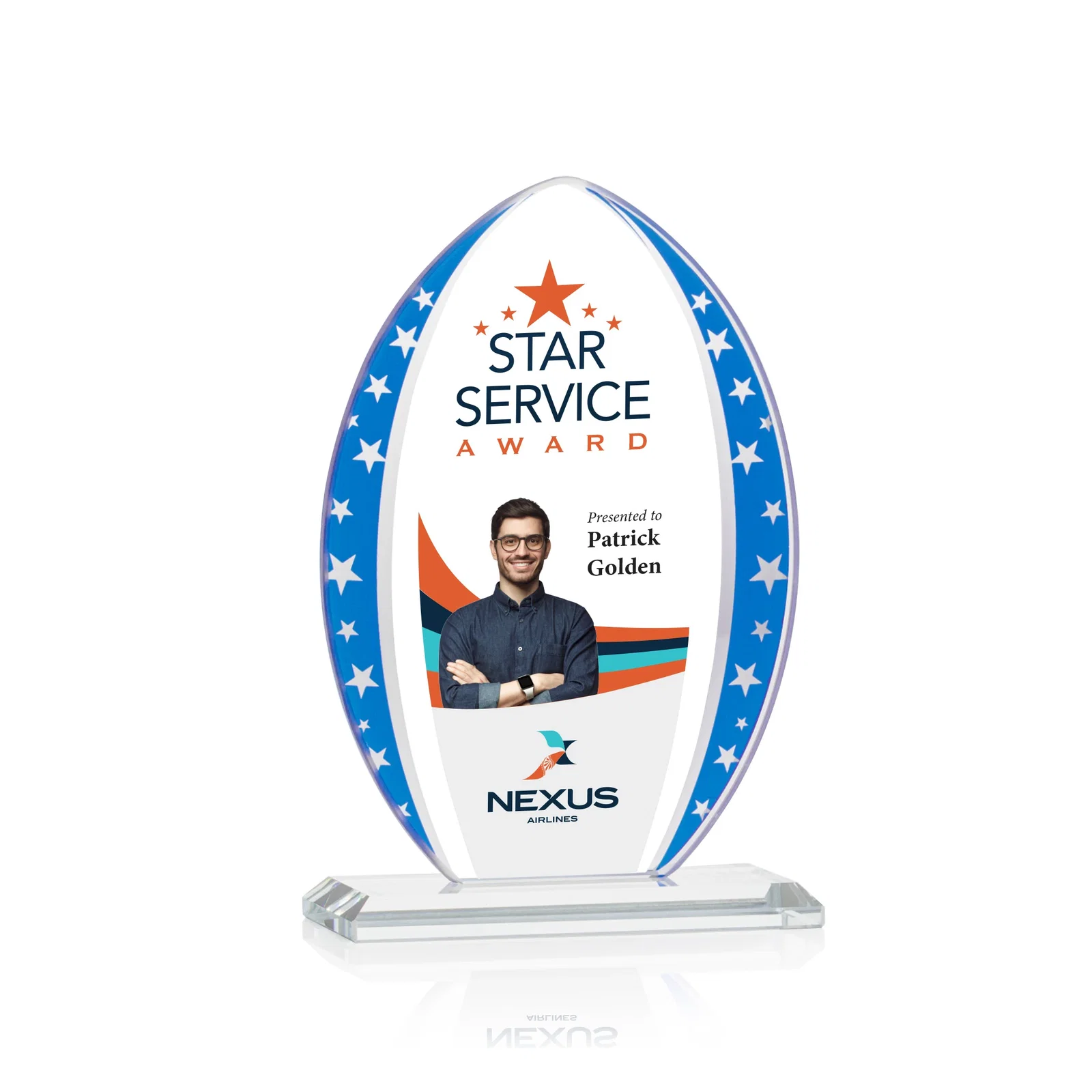 Custom Starfire Crystal Arrowhead Award with Mirrored Star Accents for donor appreciation
