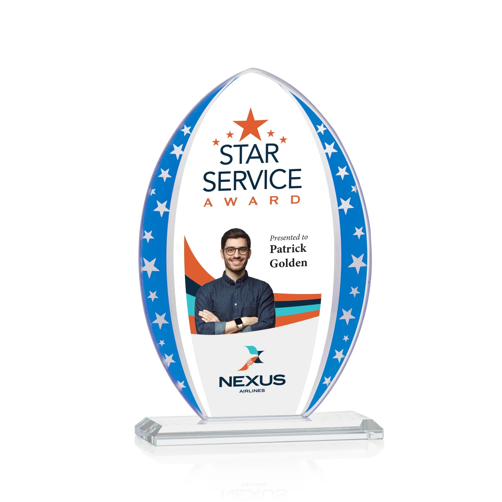 Custom Starfire Crystal Arrowhead Award with Mirrored Star Accents for graduation ceremonies