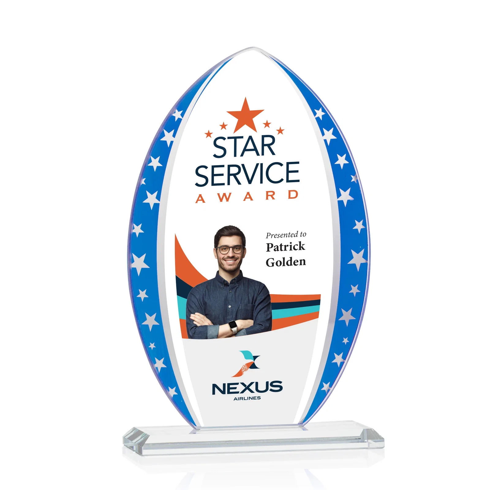 Custom Starfire Crystal Arrowhead Award with Mirrored Star Accents for safety achievement programs