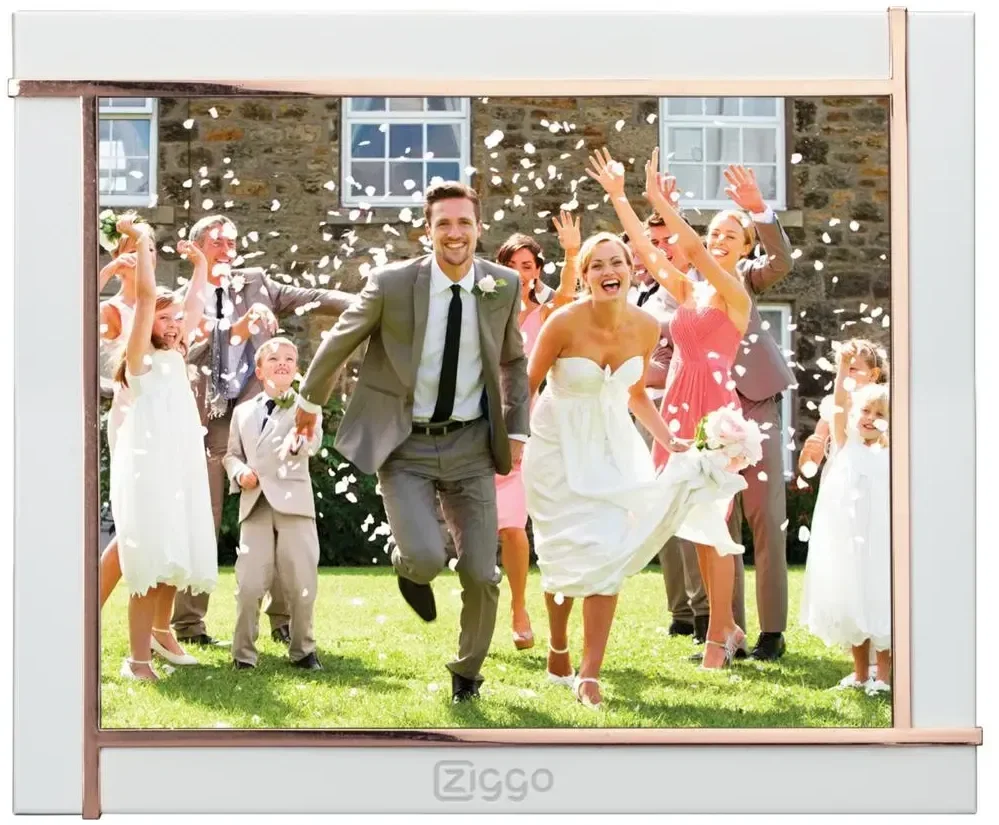 Trendy Satin White & Rose Gold Custom Photo Frame — view 3