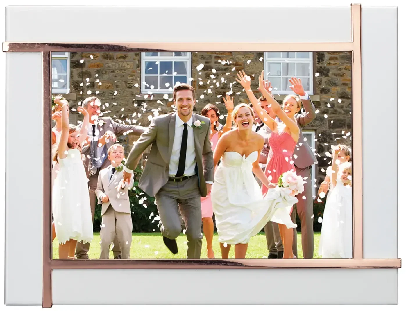 Trendy Satin White & Rose Gold Custom Photo Frame — view 4