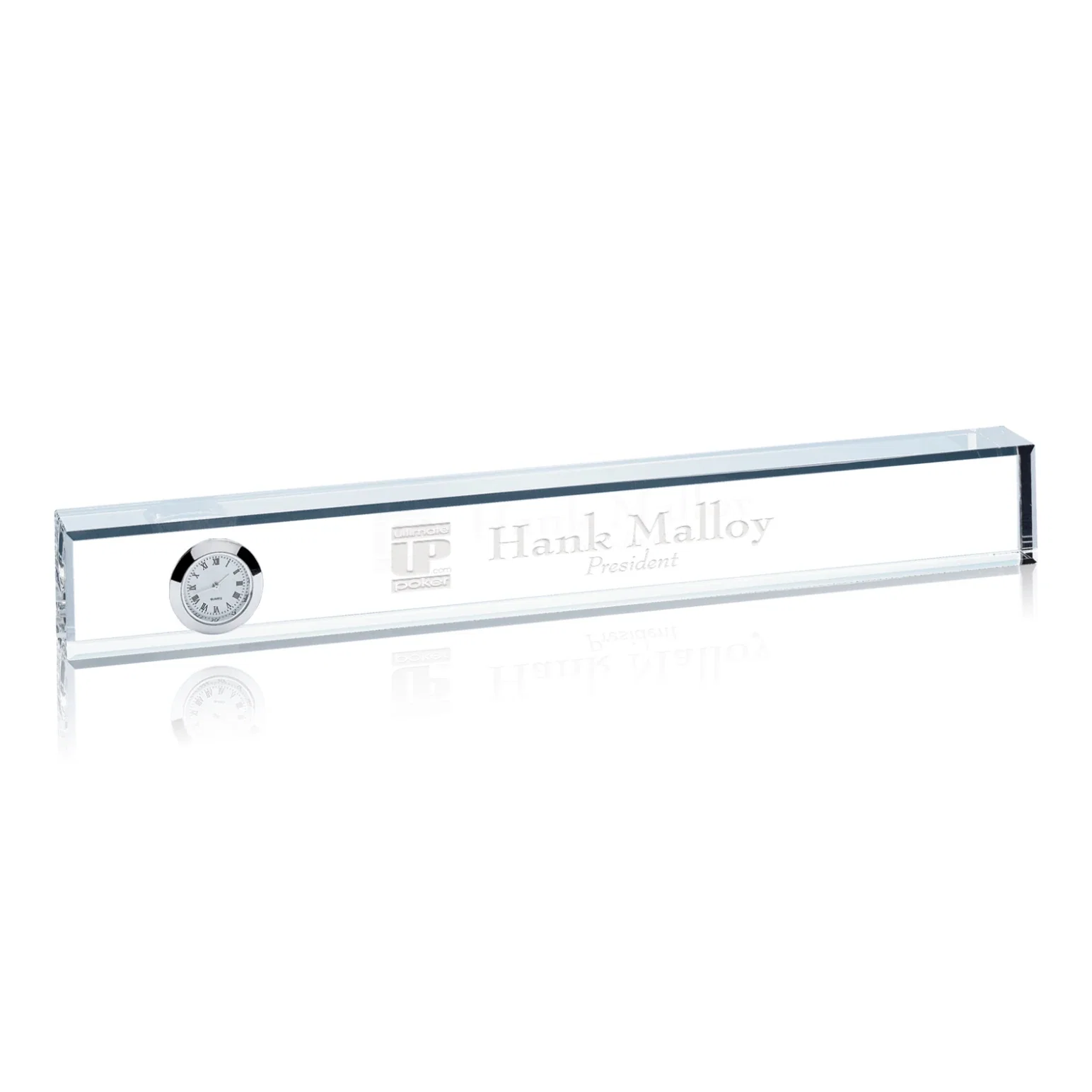 Custom Optical Crystal Nameplate Desk Clock With Quartz Movement for employee recognition