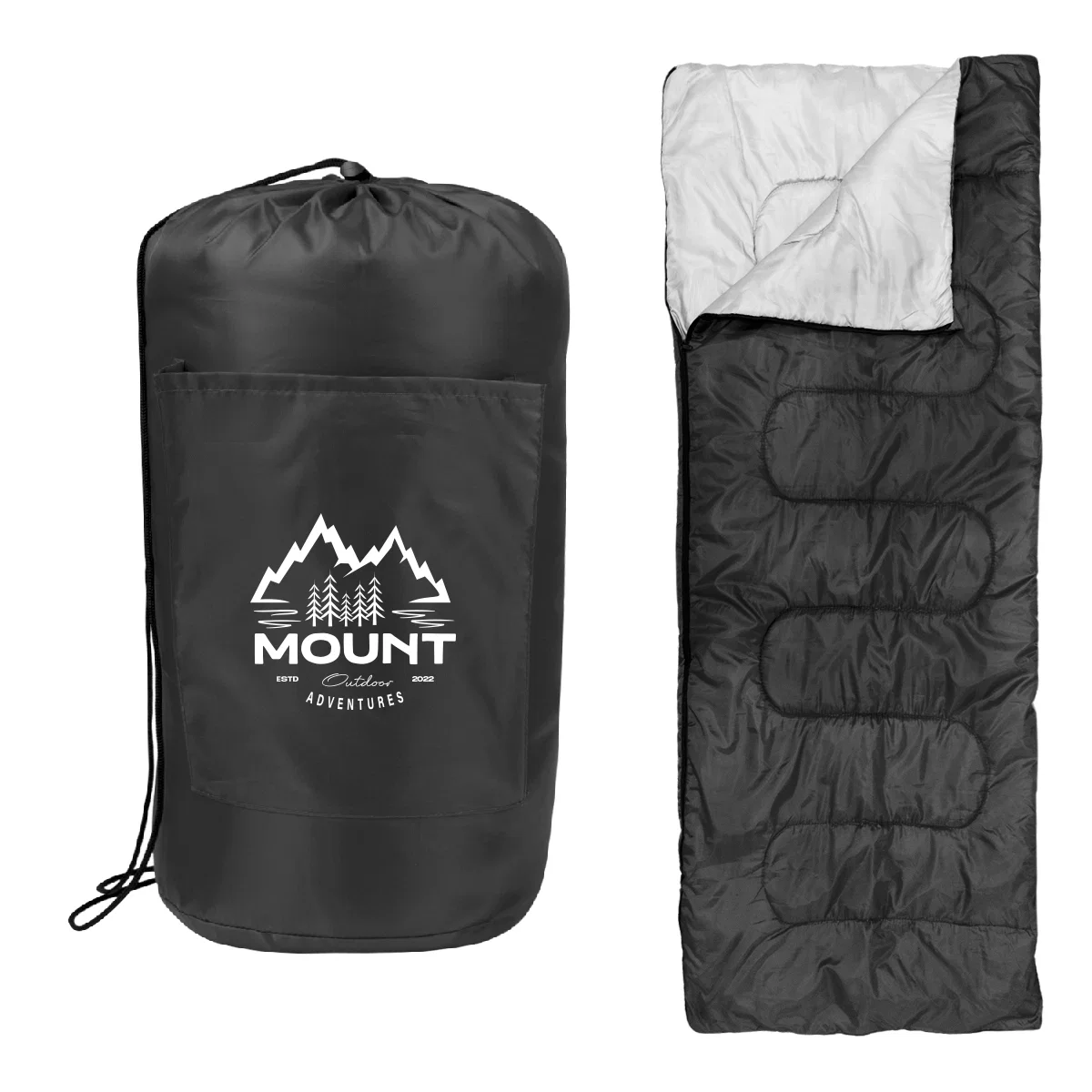 Rolled sleeping bag measuring seventy three inches when opened