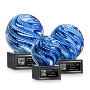 Blue and White Marbled Glass Sphere Award