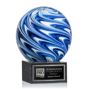 Blue and White Marbled Glass Sphere Award