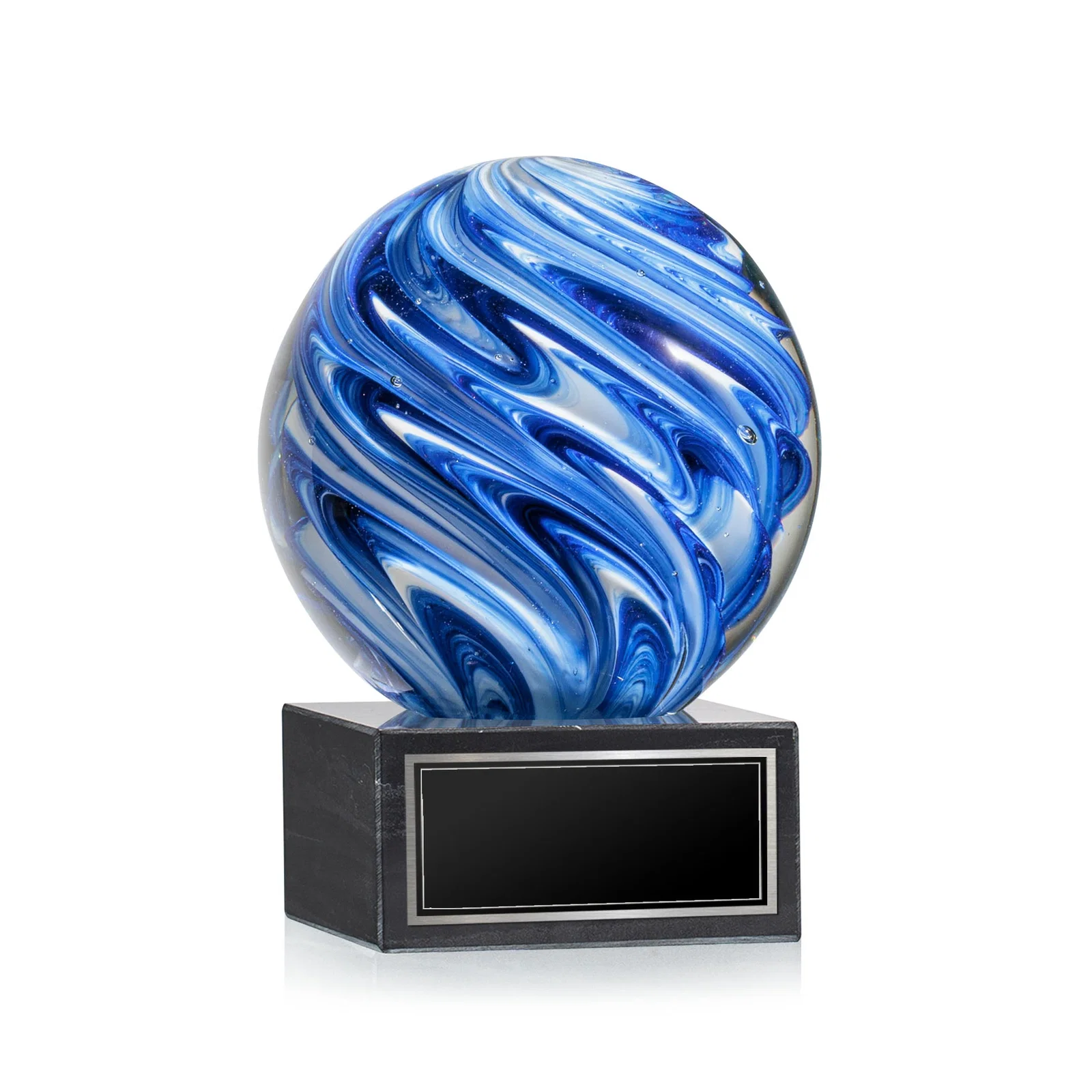 Custom Blue and White Marbled Glass Sphere Award for donor appreciation