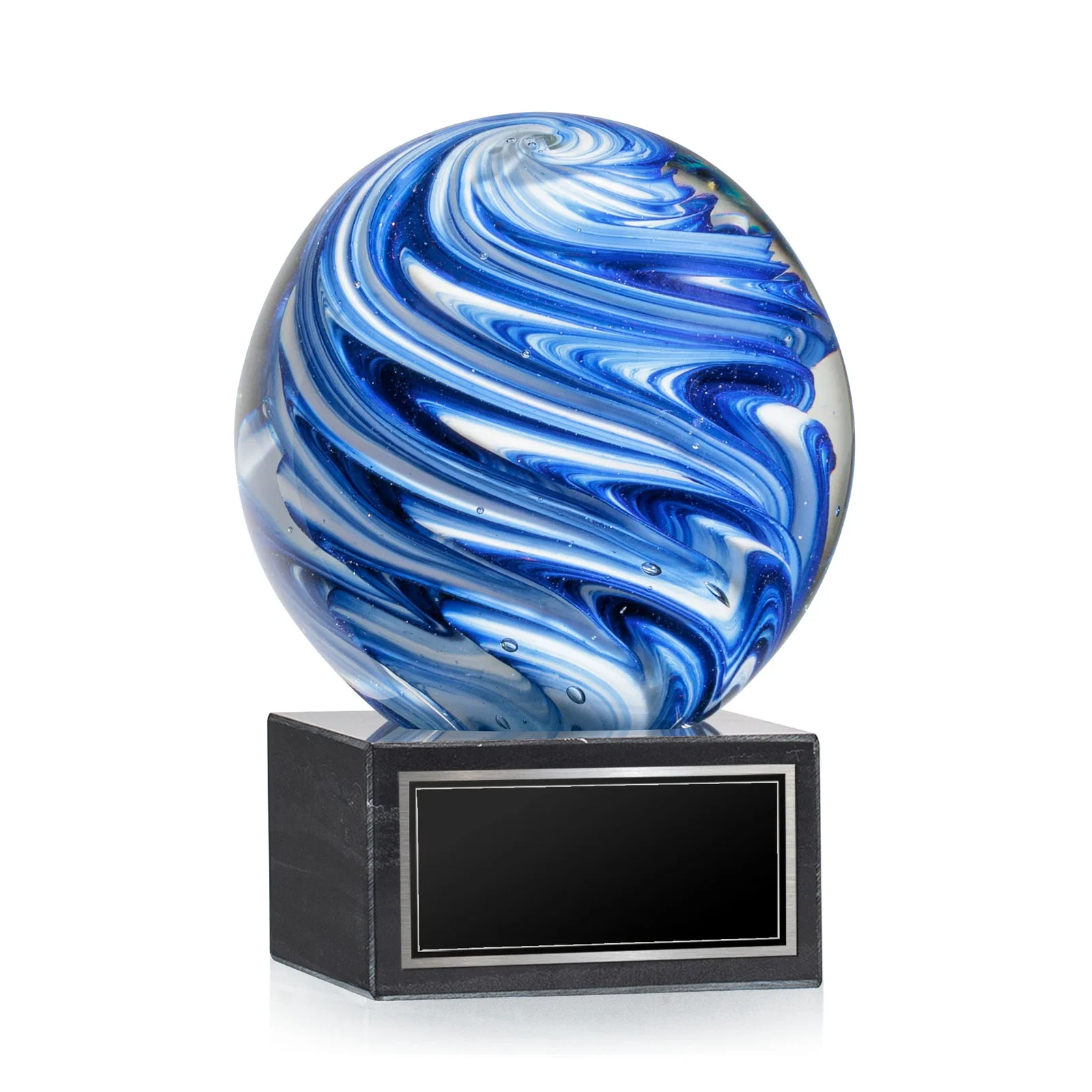Custom Blue and White Marbled Glass Sphere Award for graduation ceremonies