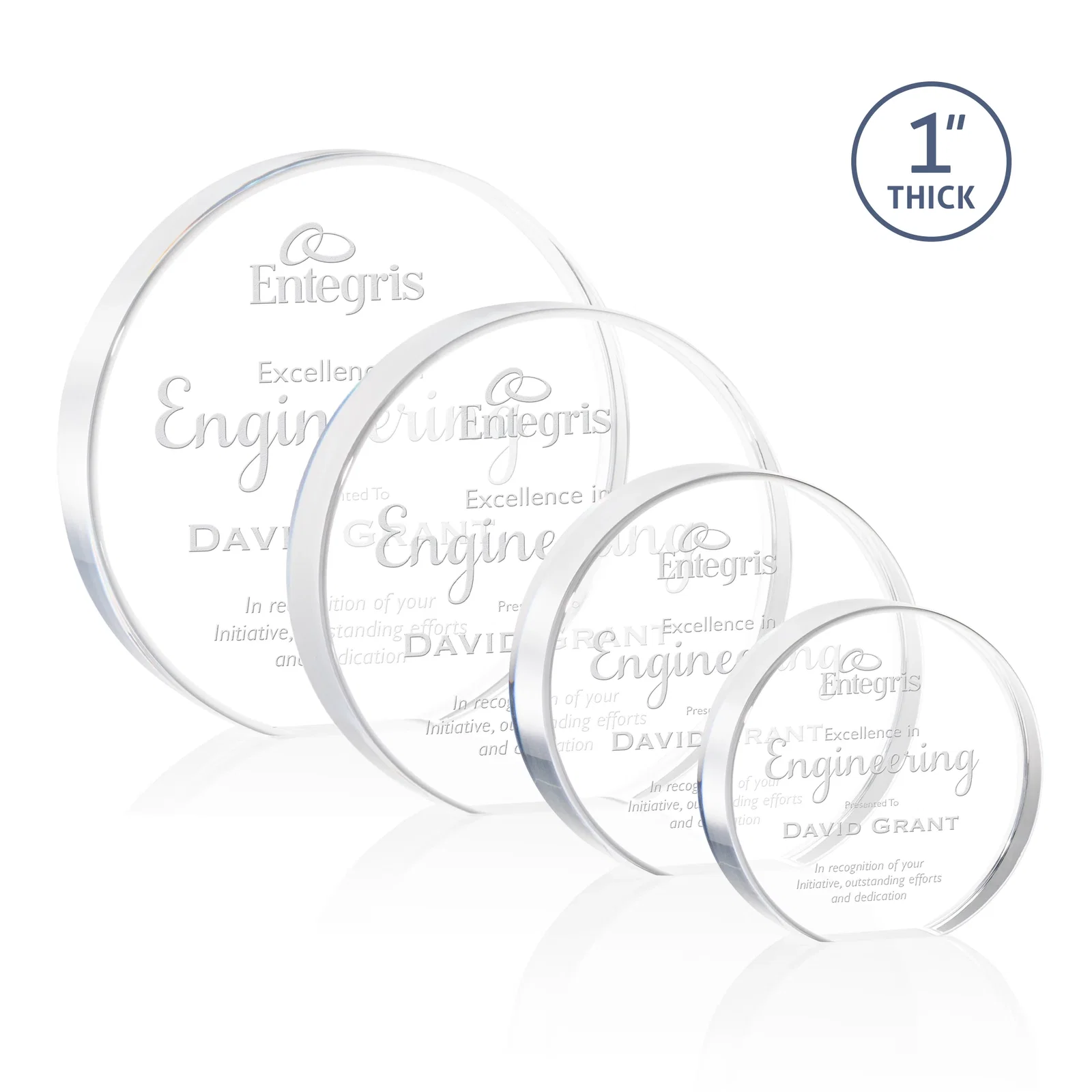Custom One-Inch-Thick Acrylic Circle Desk Award for employee recognition