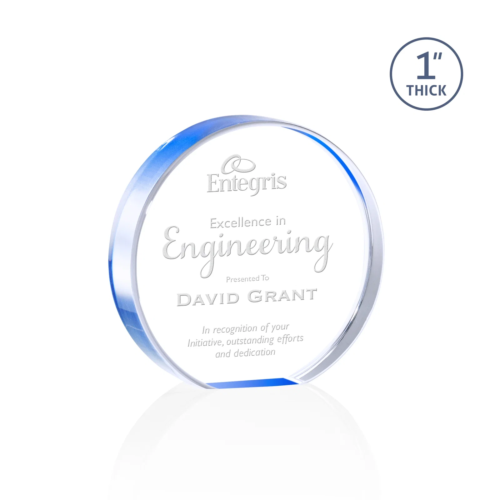 Custom One-Inch-Thick Acrylic Circle Desk Award for company anniversary events