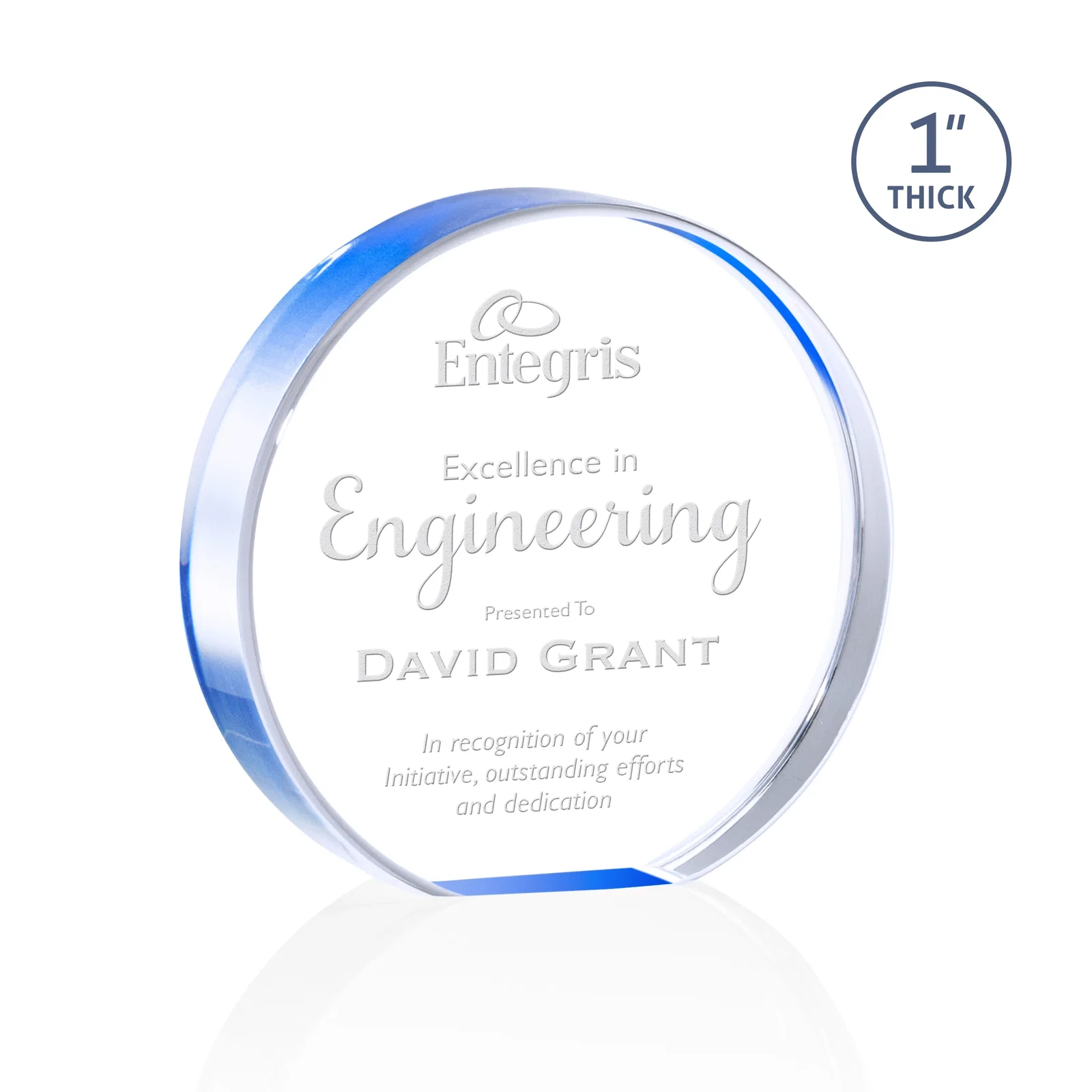 Personalized One-Inch-Thick Acrylic Circle Desk Award for employee recognition