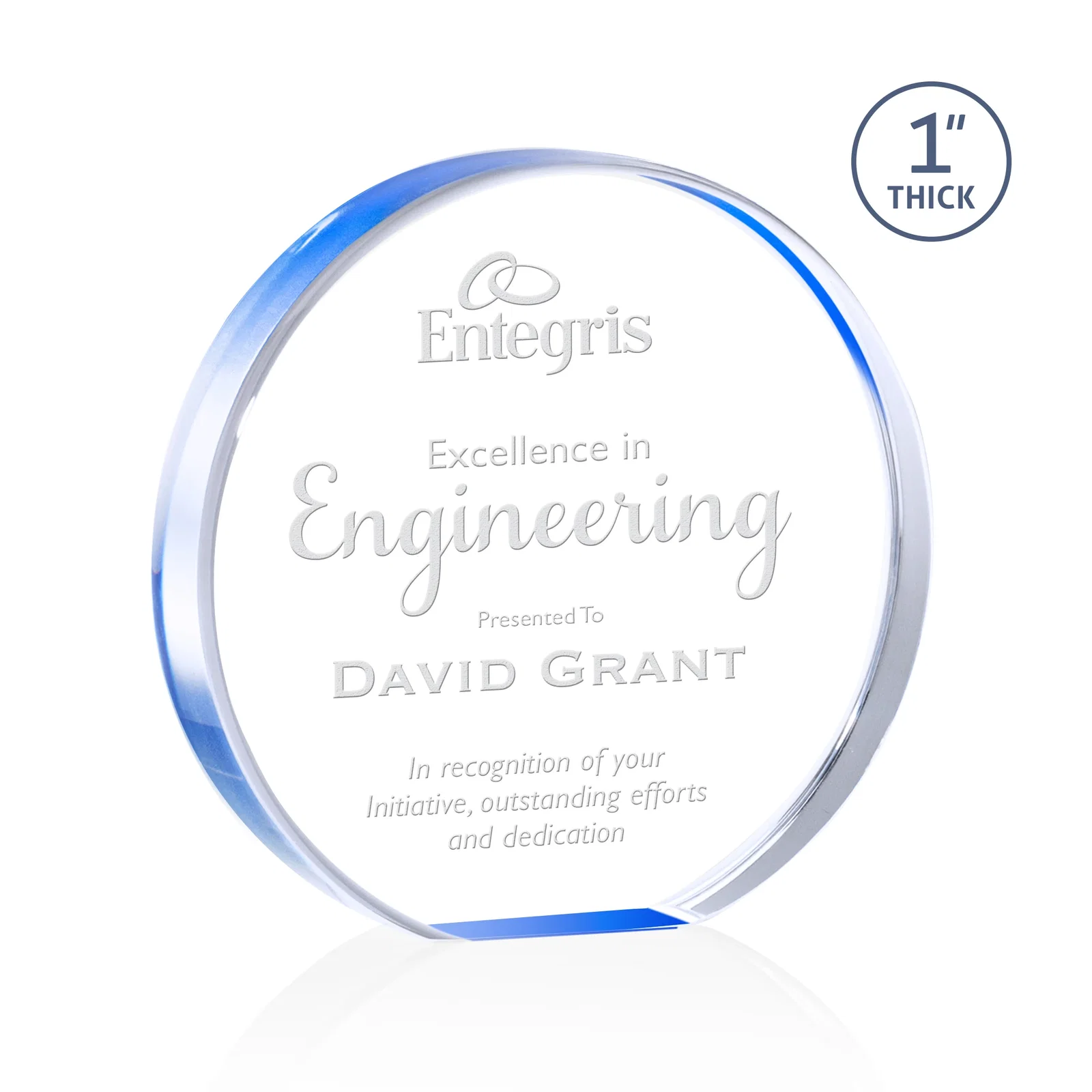 Personalized One-Inch-Thick Acrylic Circle Desk Award for corporate award ceremonies