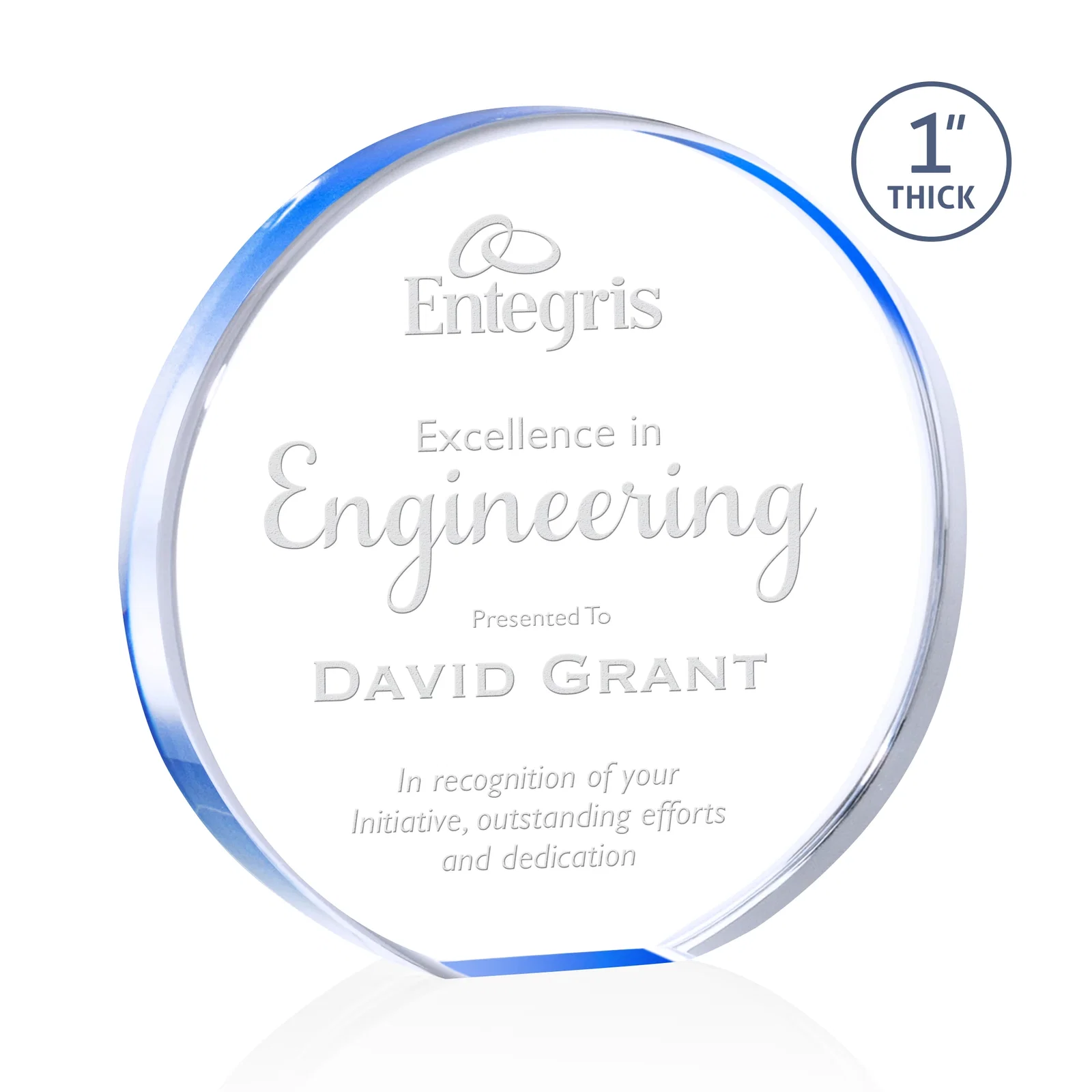 Personalized One-Inch-Thick Acrylic Circle Desk Award for service anniversary gifts