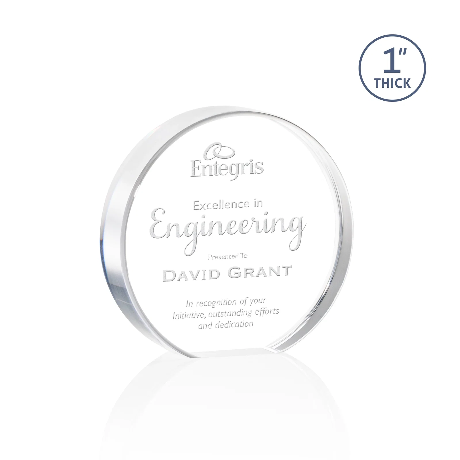 Custom One-Inch-Thick Acrylic Circle Desk Award for corporate award ceremonies
