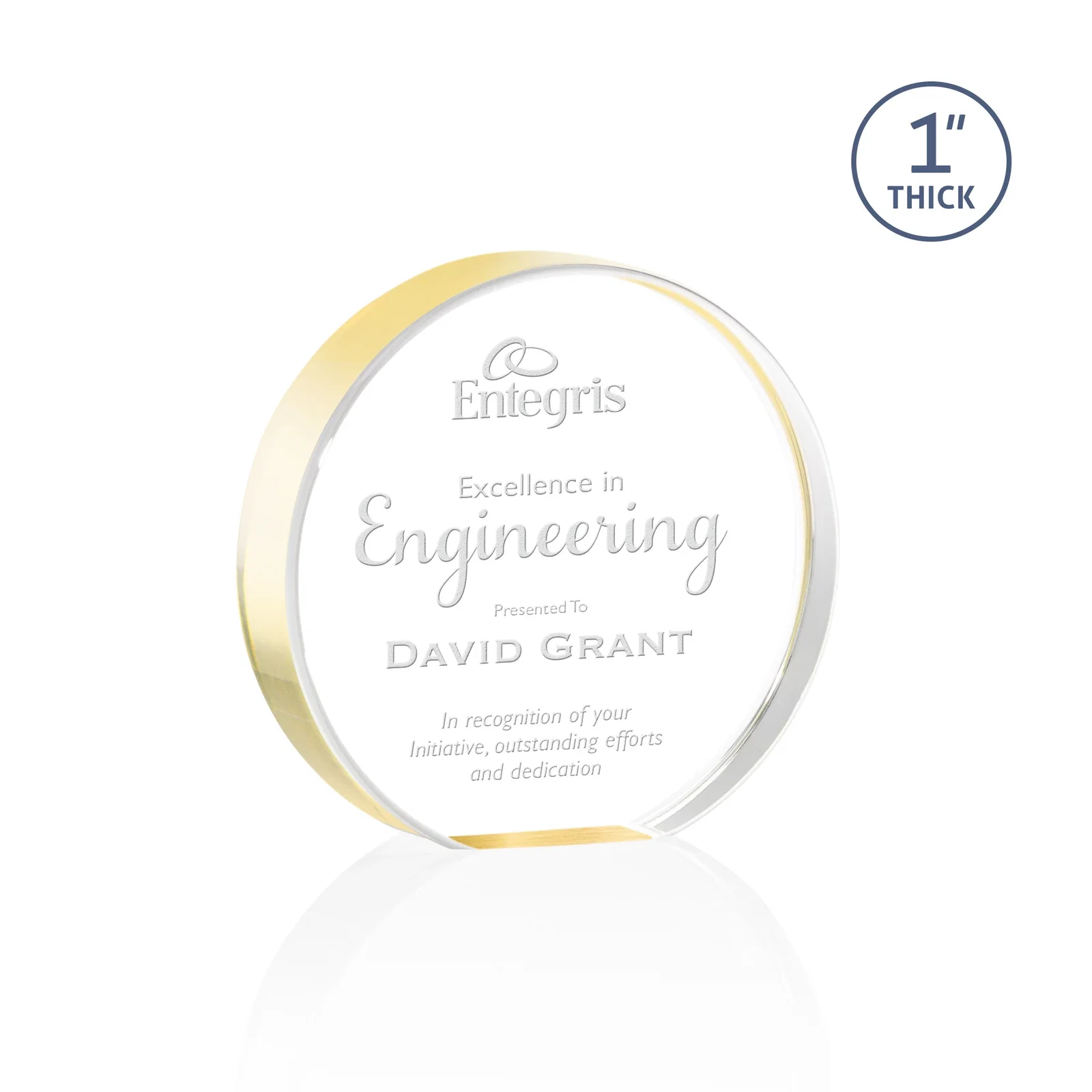 Personalized One-Inch-Thick Acrylic Circle Desk Award for volunteer appreciation