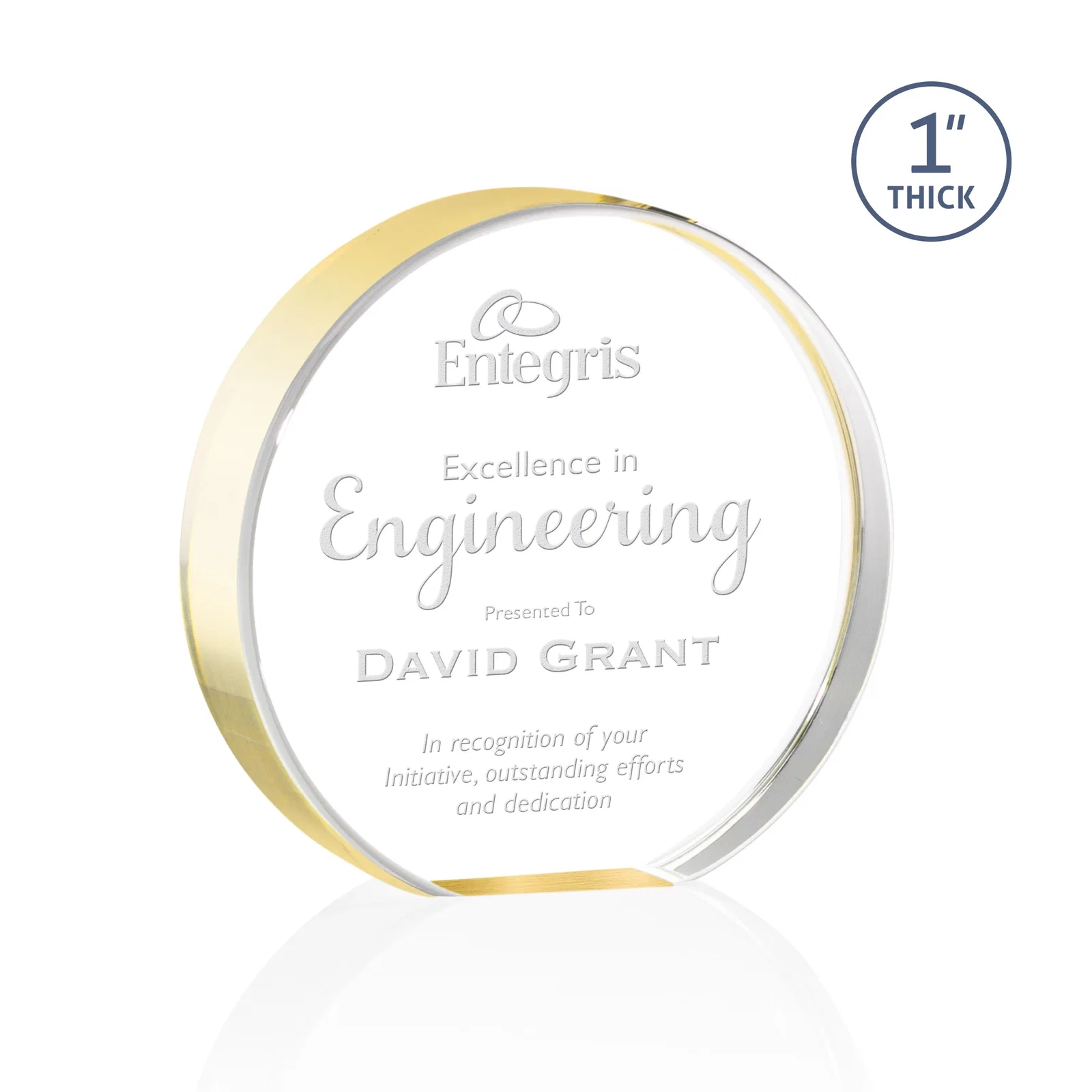 Personalized One-Inch-Thick Acrylic Circle Desk Award for dealer and partner awards