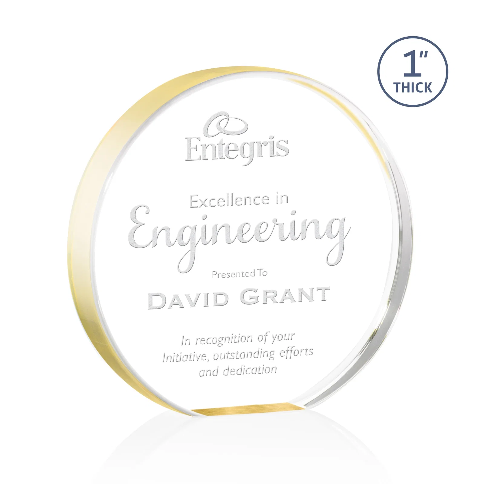 Personalized One-Inch-Thick Acrylic Circle Desk Award for company anniversary events