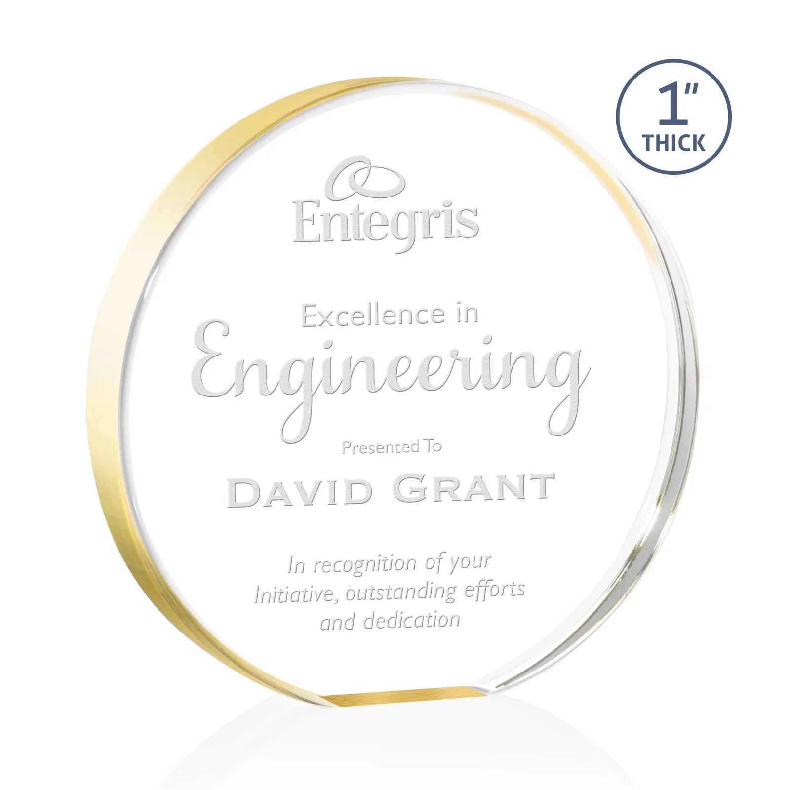 Promotional One-Inch-Thick Acrylic Circle Desk Award for employee recognition