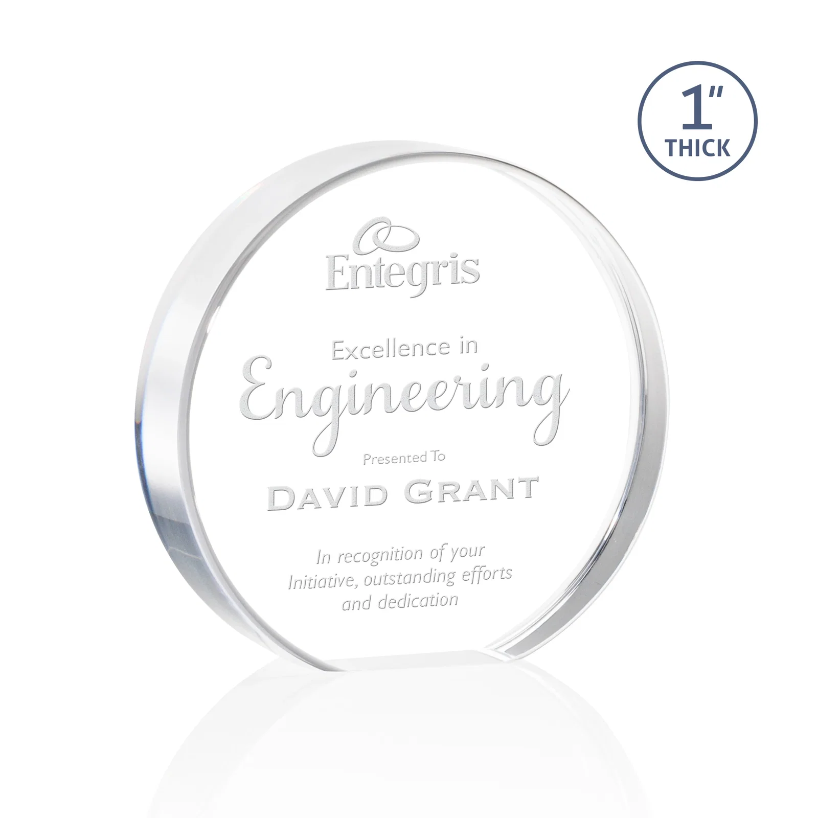 Custom One-Inch-Thick Acrylic Circle Desk Award for service anniversary gifts