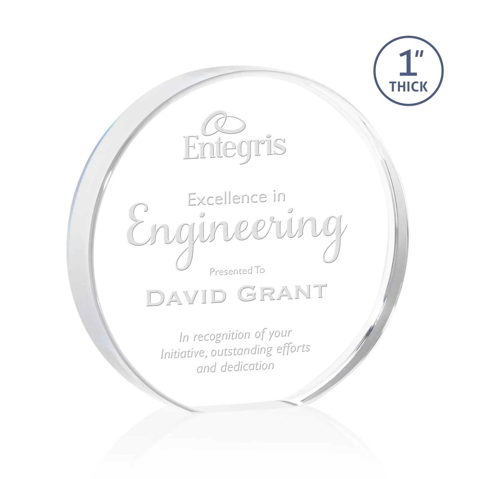 Custom One-Inch-Thick Acrylic Circle Desk Award for sales achievement awards