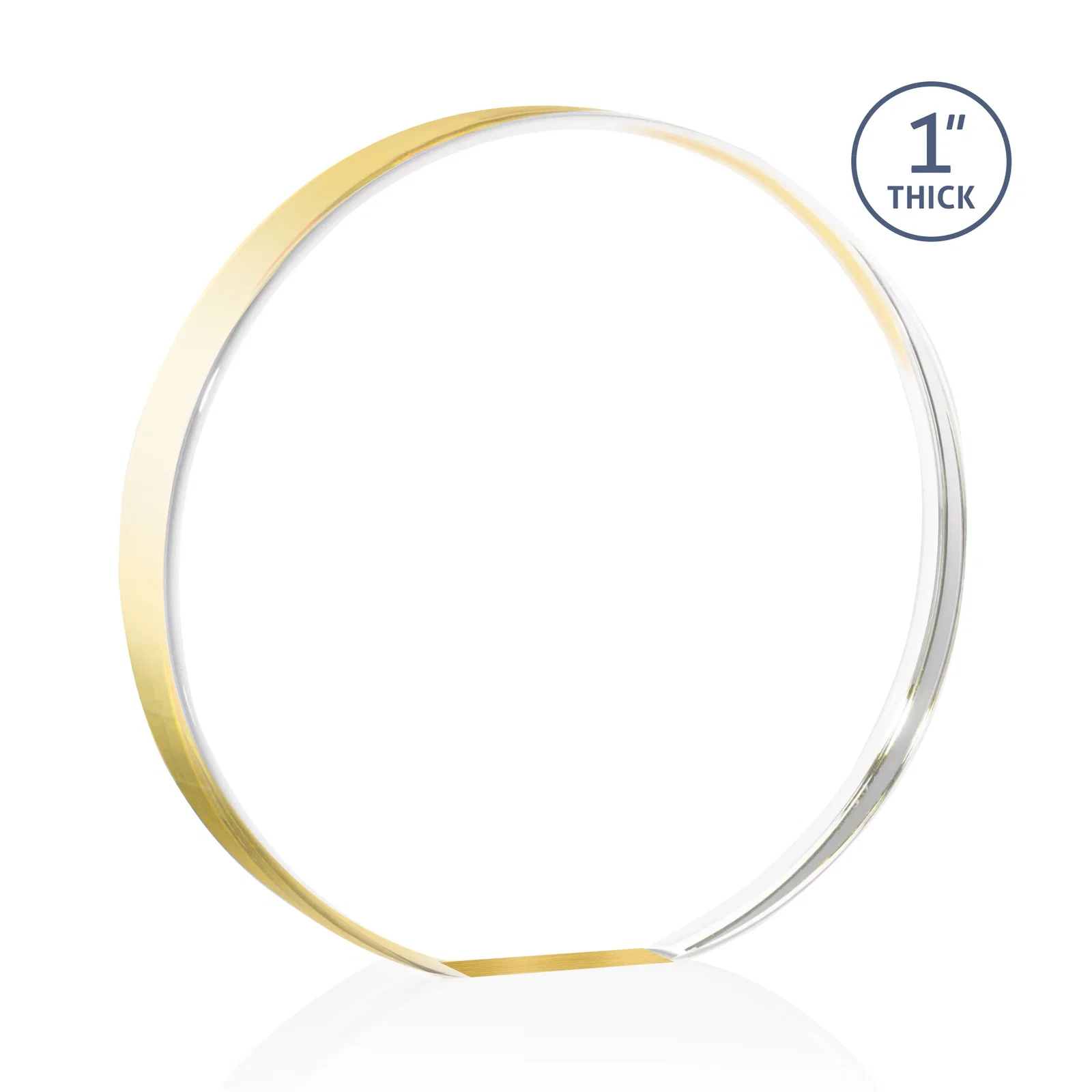 Branded One-Inch-Thick Acrylic Circle Desk Award for retirement presentations