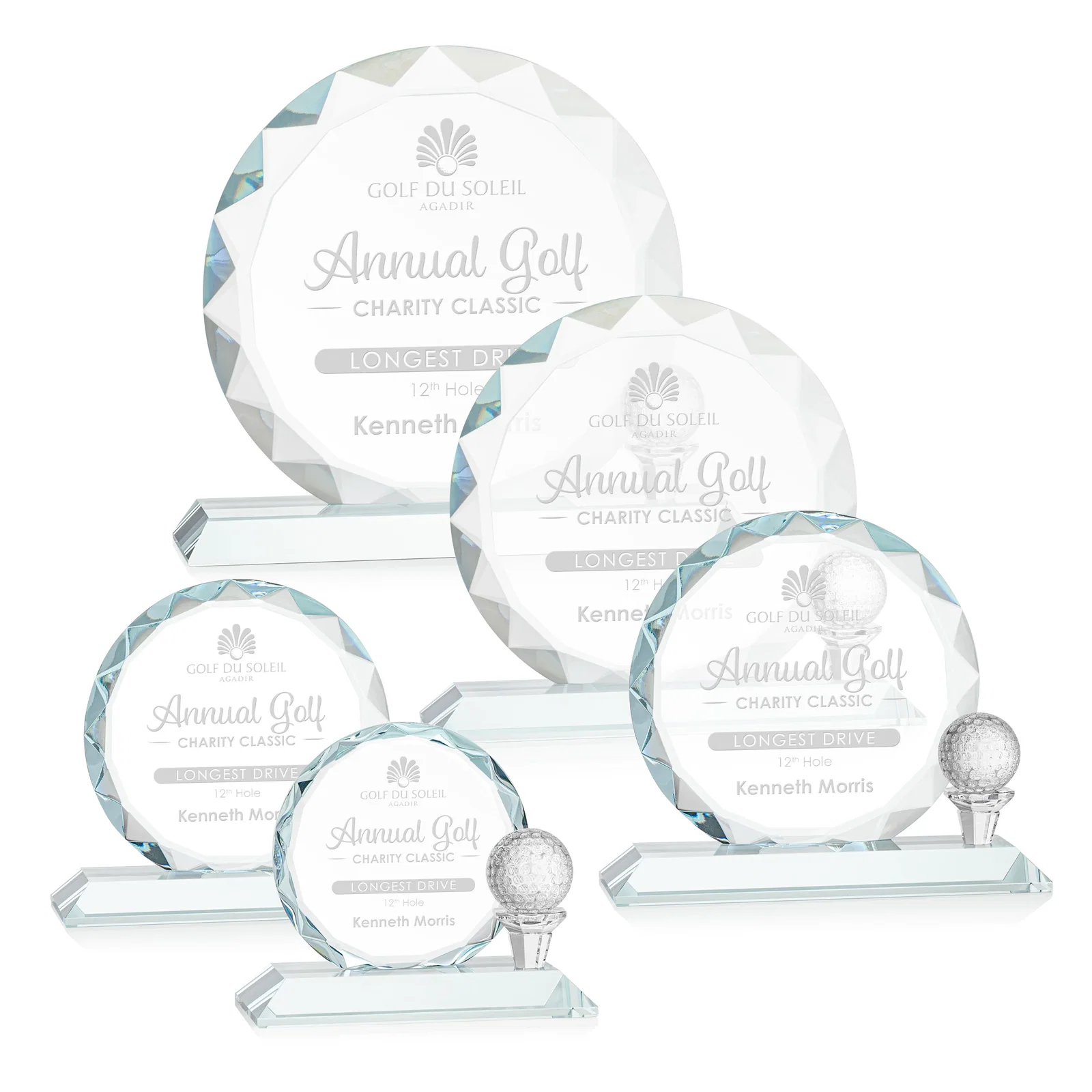 Custom Optical Crystal Circle Golf Award with Detachable Golf Ball for employee recognition