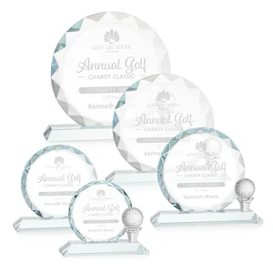 Optical Crystal Circle Golf Award with Detachable Golf Ball