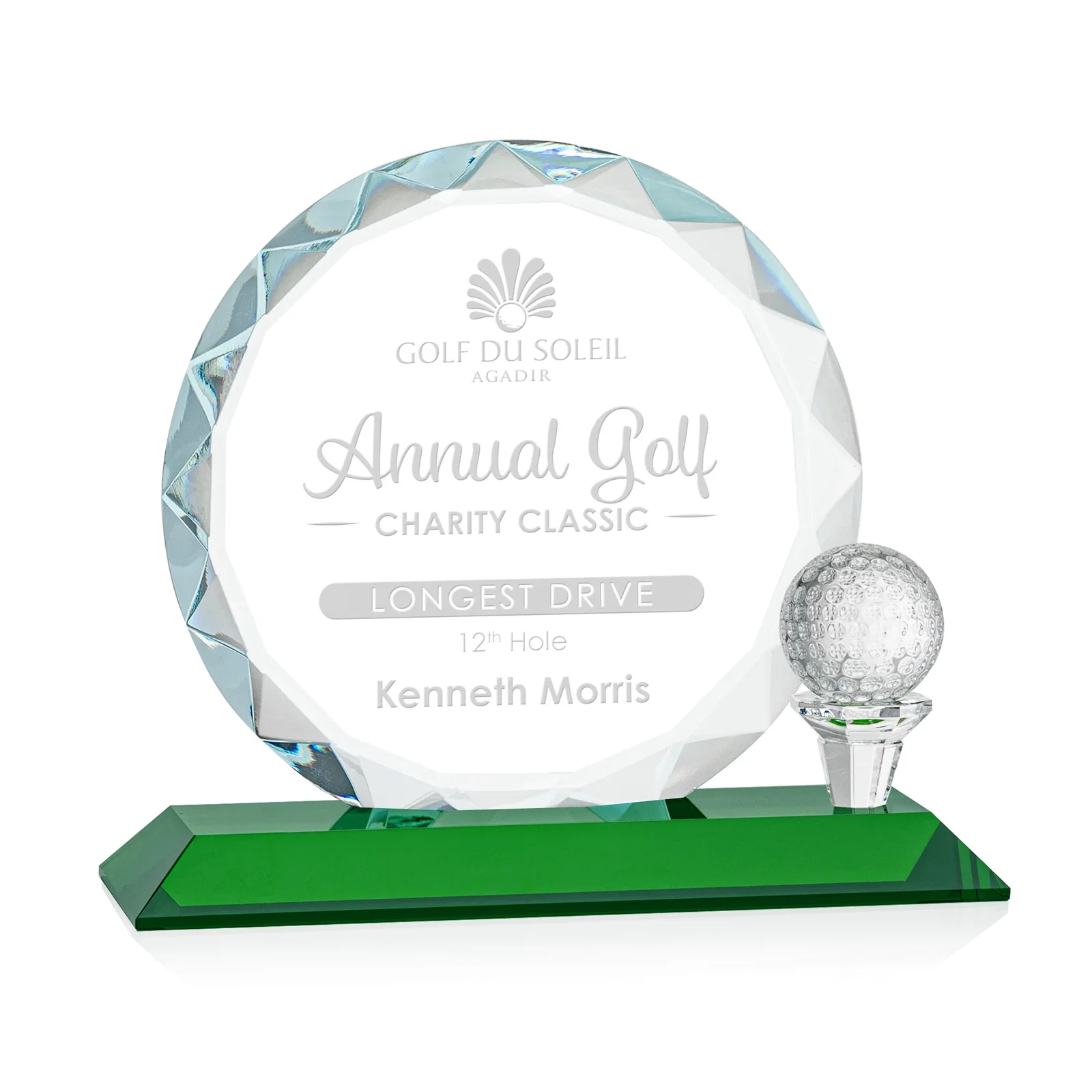 Custom Optical Crystal Circle Golf Award with Detachable Golf Ball for company anniversary events