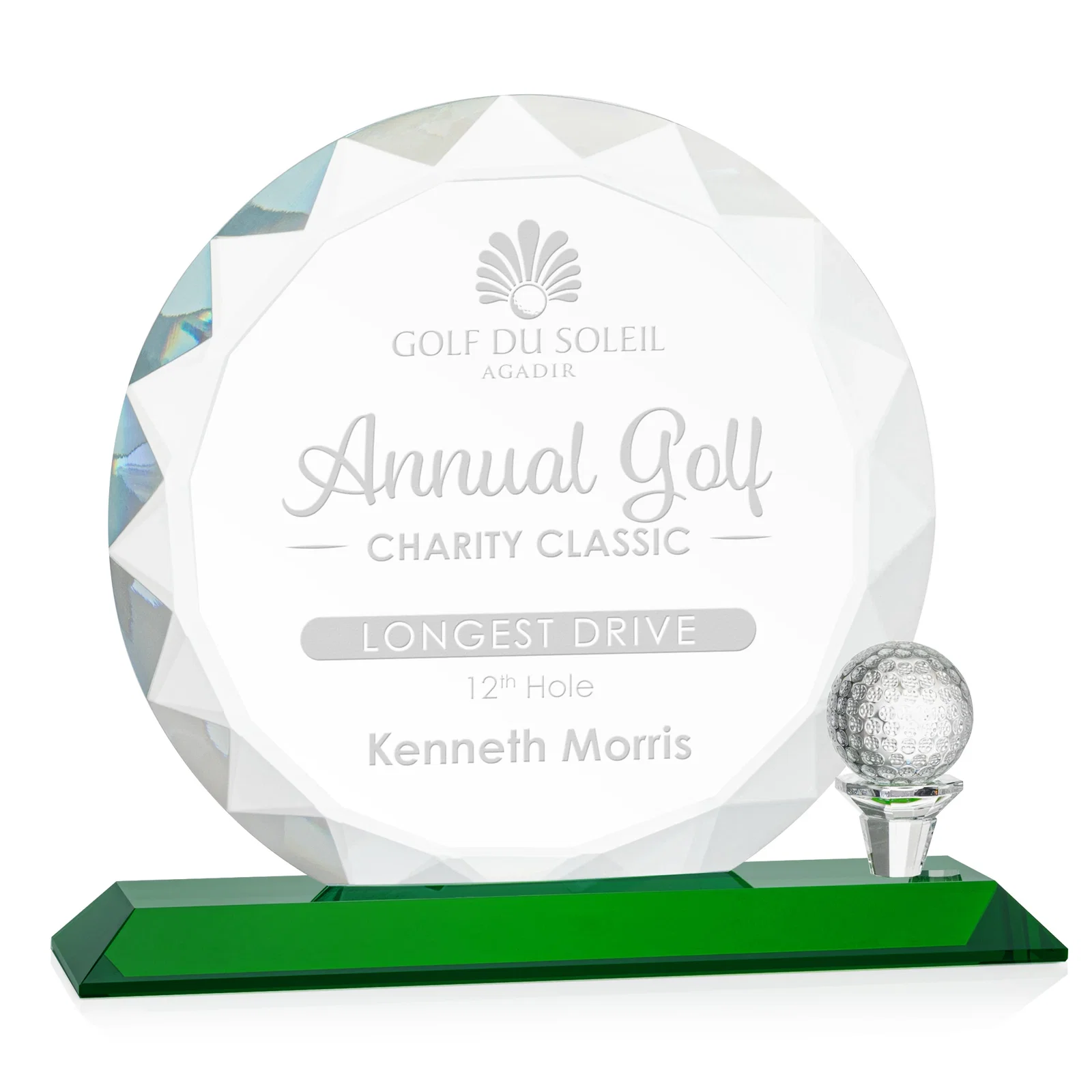 Personalized Optical Crystal Circle Golf Award with Detachable Golf Ball for corporate award ceremonies