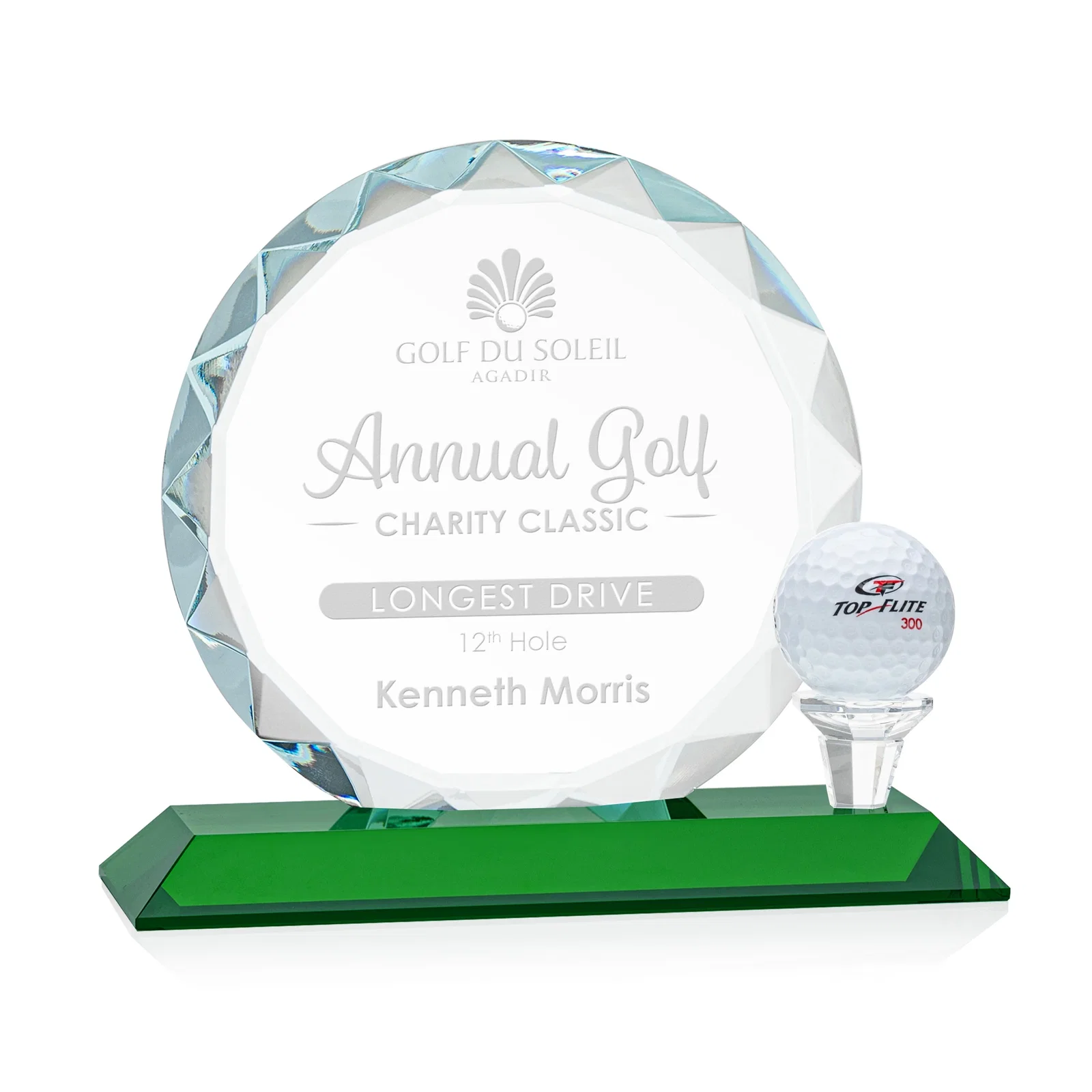 Personalized Optical Crystal Circle Golf Award with Detachable Golf Ball for service anniversary gifts