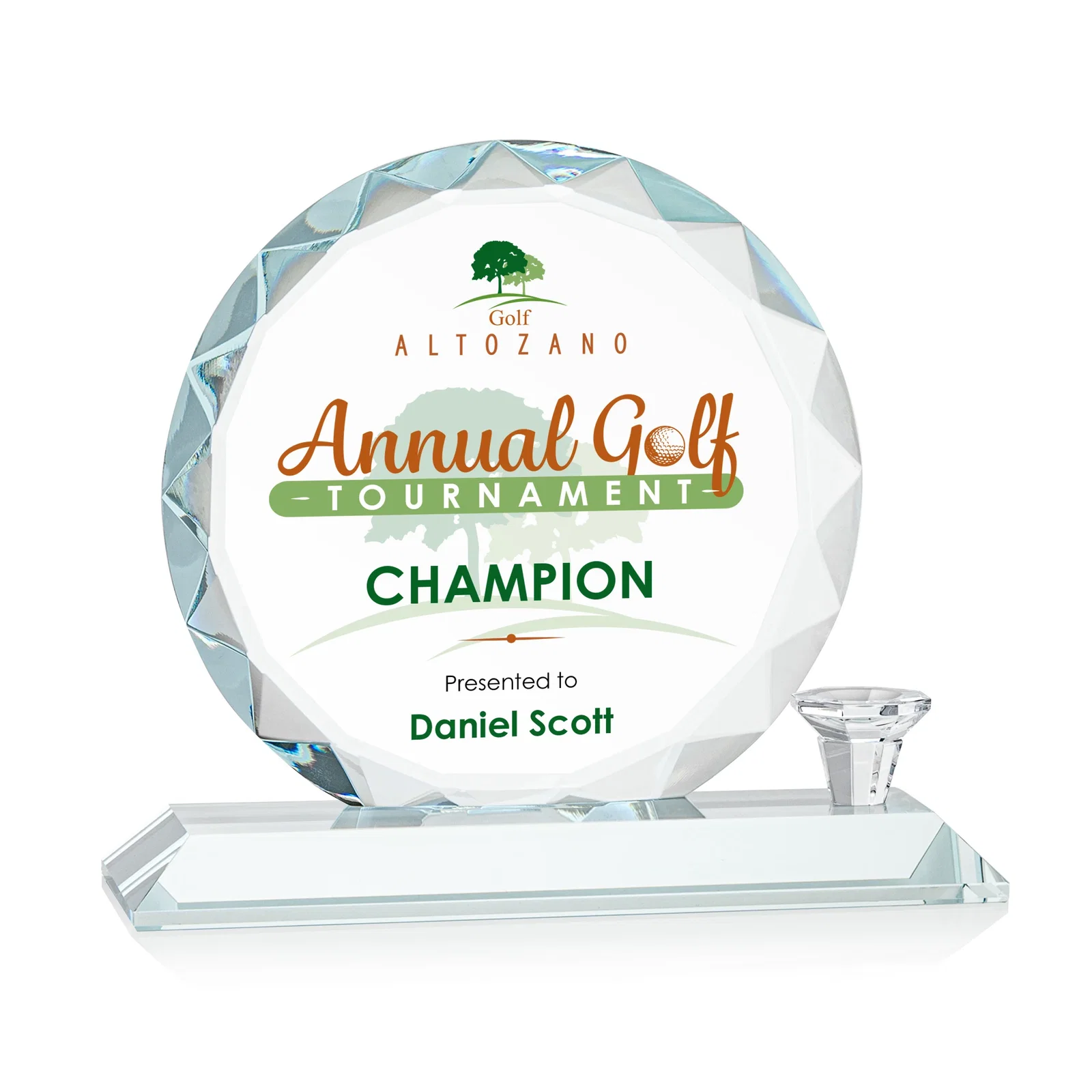 Personalized Optical Crystal Circle Golf Award with Detachable Golf Ball for company anniversary events