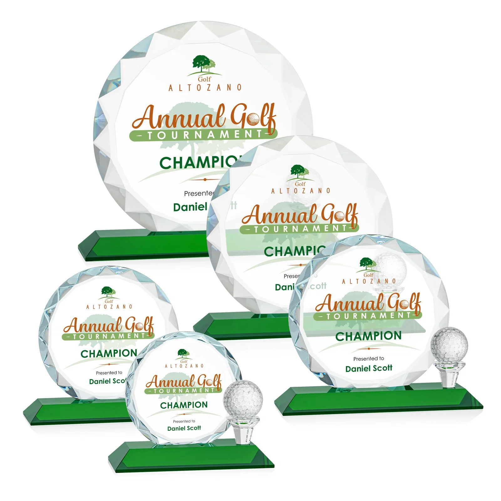 Promotional Optical Crystal Circle Golf Award with Detachable Golf Ball for employee recognition