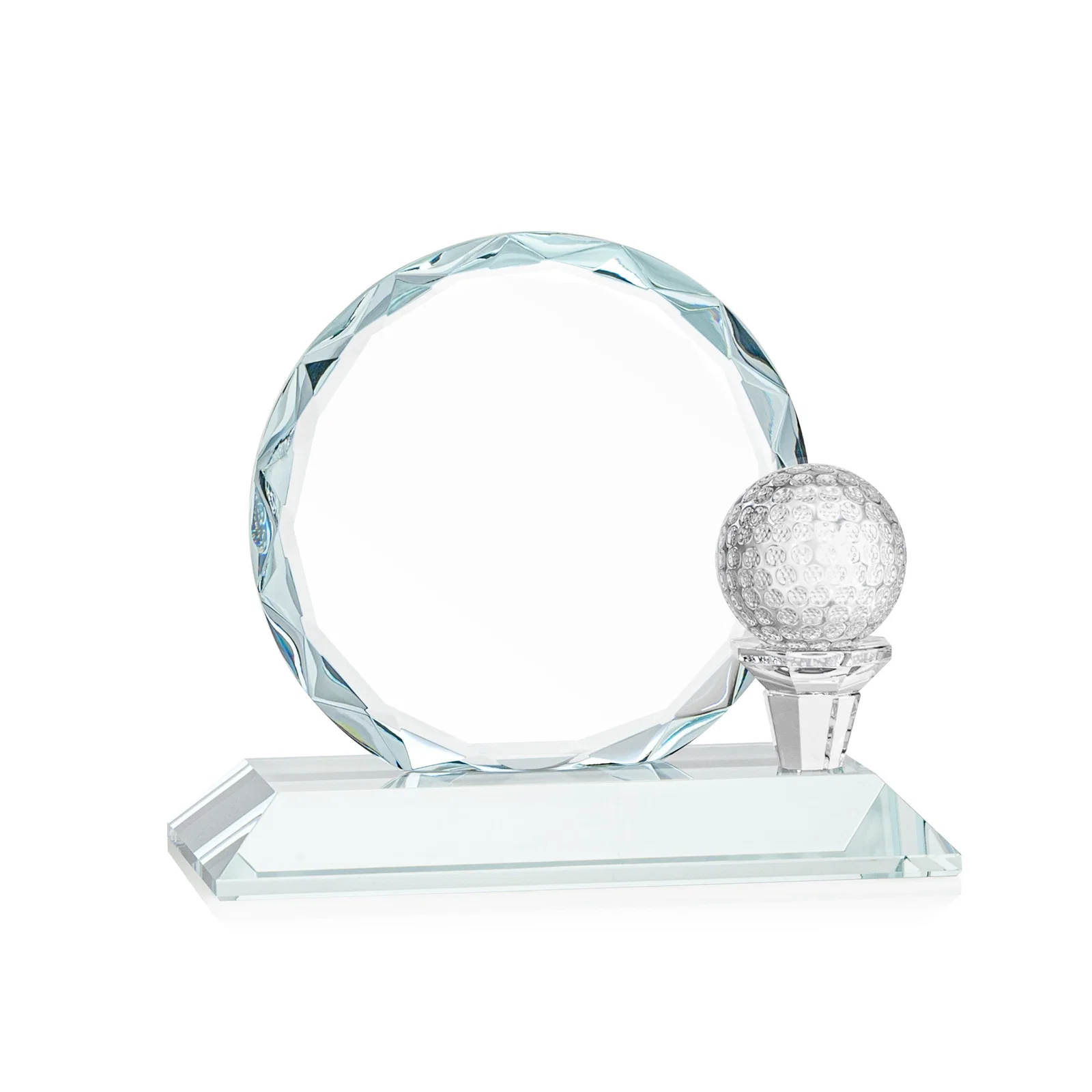 Promotional Optical Crystal Circle Golf Award with Detachable Golf Ball for safety achievement programs