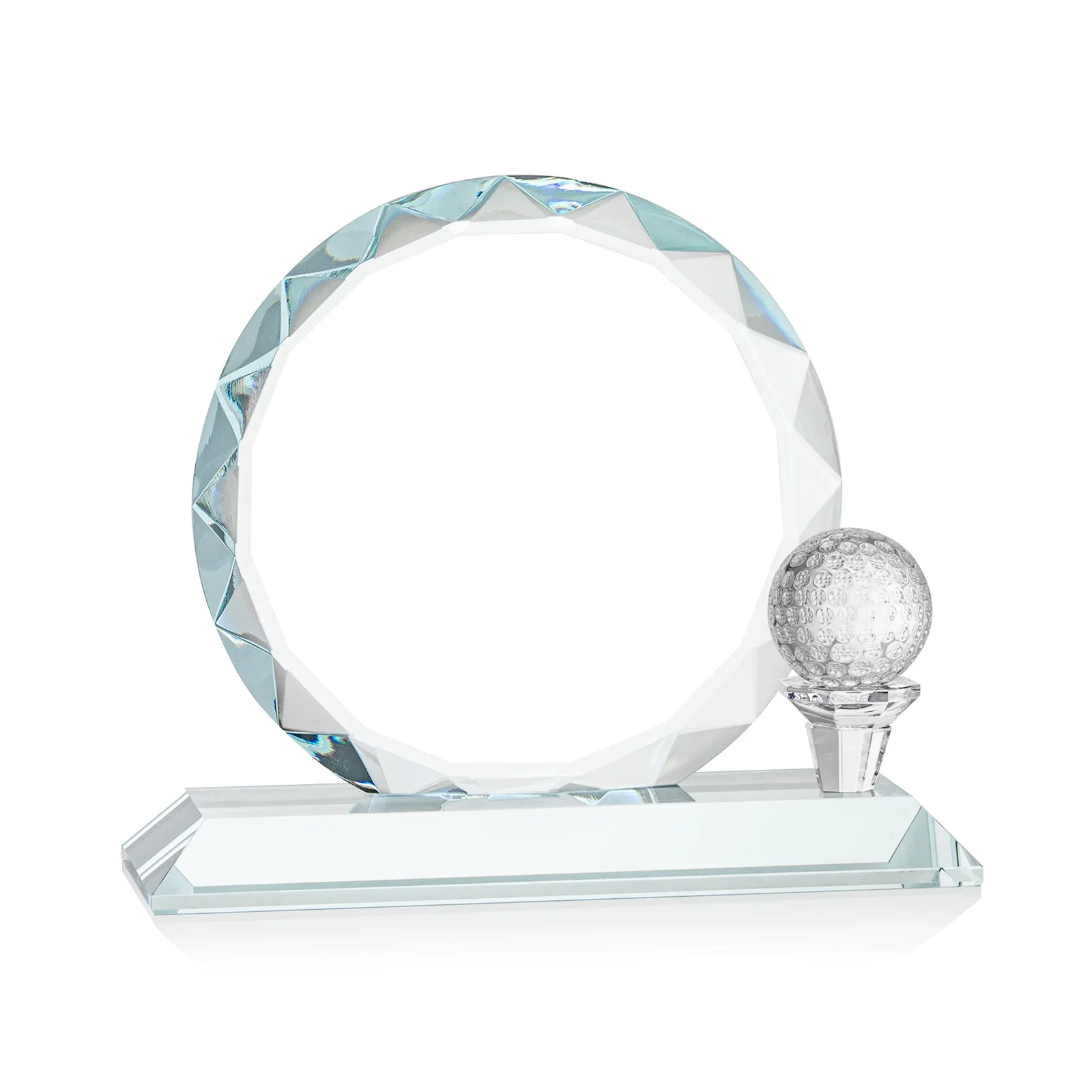 Promotional Optical Crystal Circle Golf Award with Detachable Golf Ball for volunteer appreciation