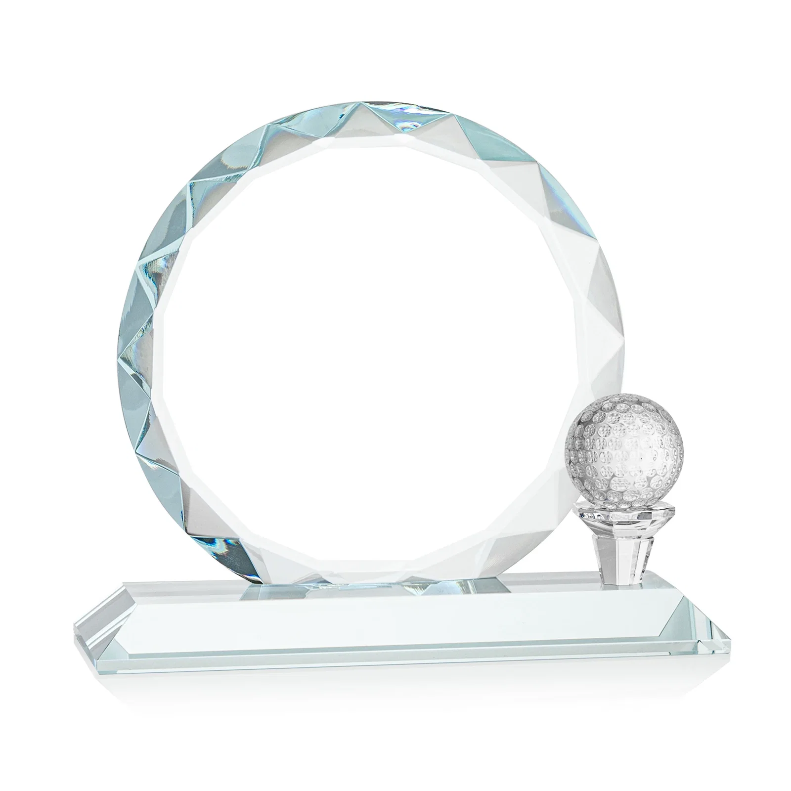 Promotional Optical Crystal Circle Golf Award with Detachable Golf Ball for dealer and partner awards