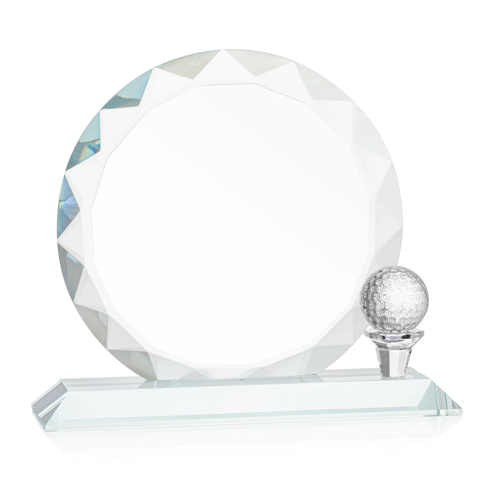 Promotional Optical Crystal Circle Golf Award with Detachable Golf Ball for company anniversary events