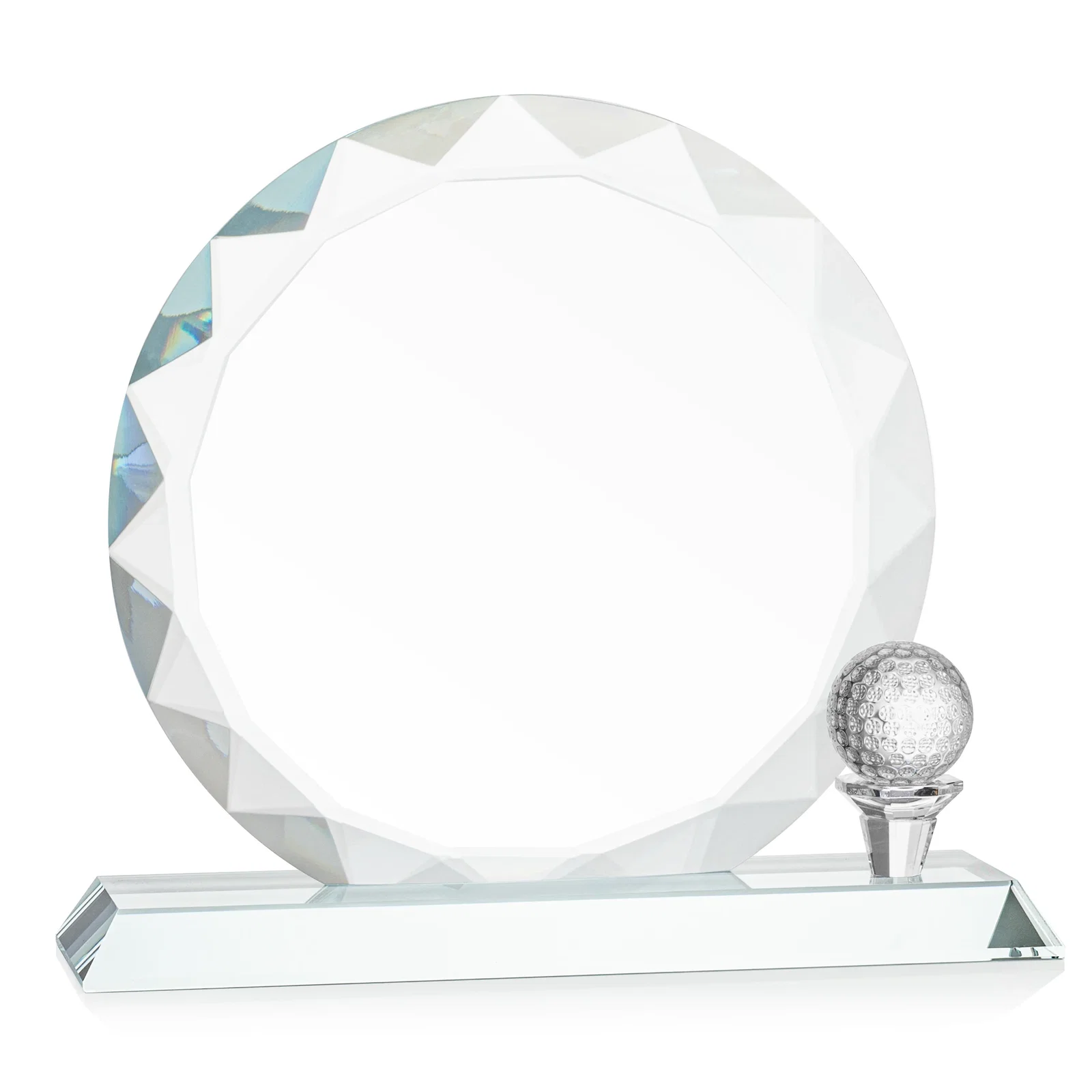 Branded Optical Crystal Circle Golf Award with Detachable Golf Ball for employee recognition