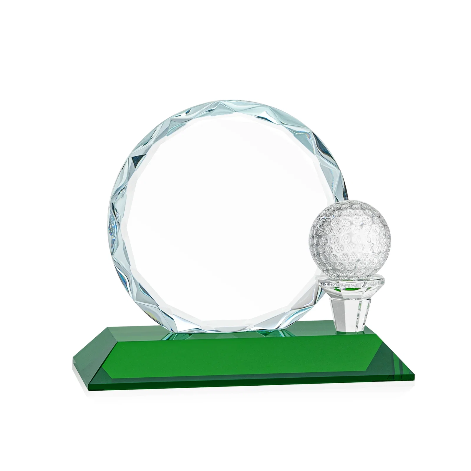 Branded Optical Crystal Circle Golf Award with Detachable Golf Ball for corporate award ceremonies