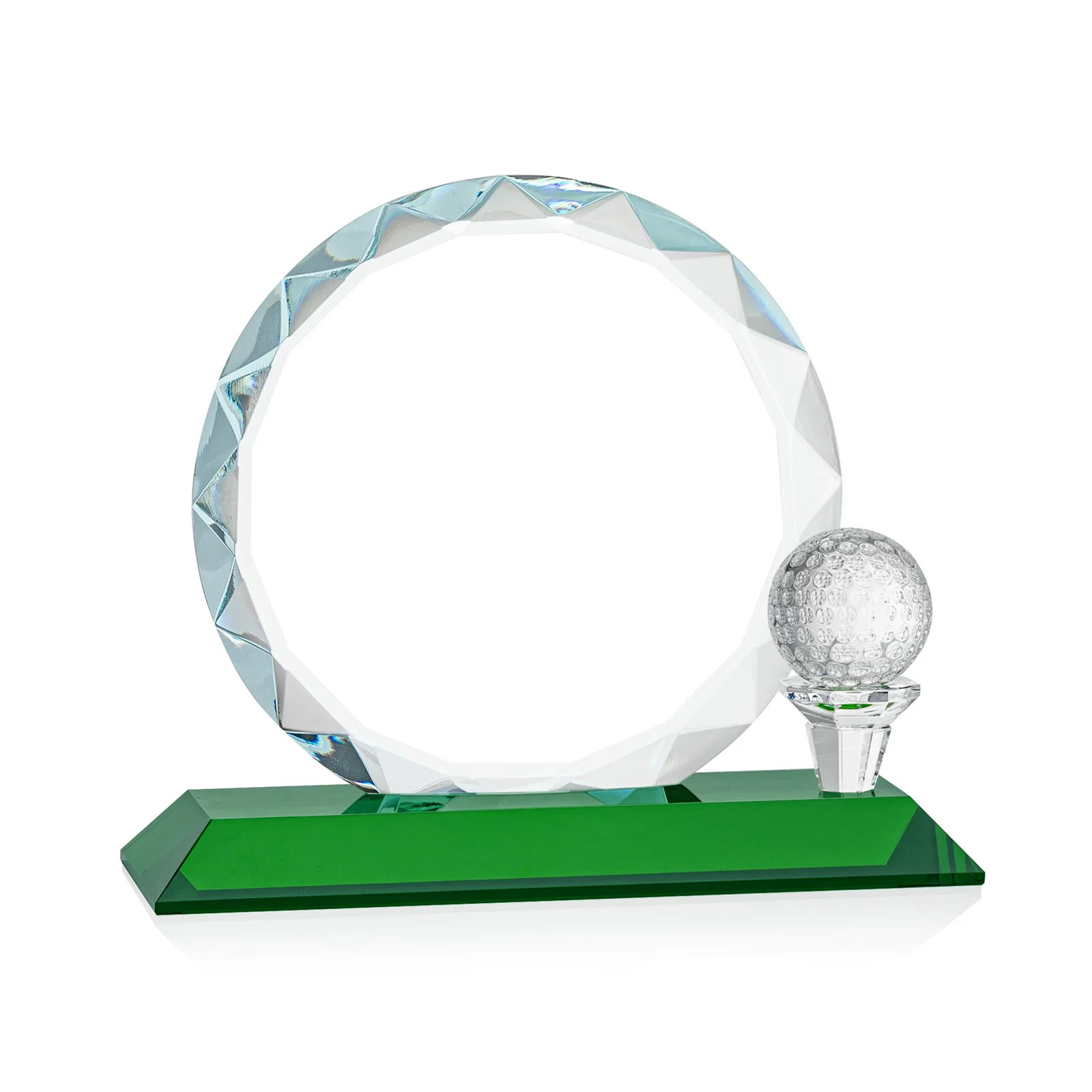 Branded Optical Crystal Circle Golf Award with Detachable Golf Ball for service anniversary gifts