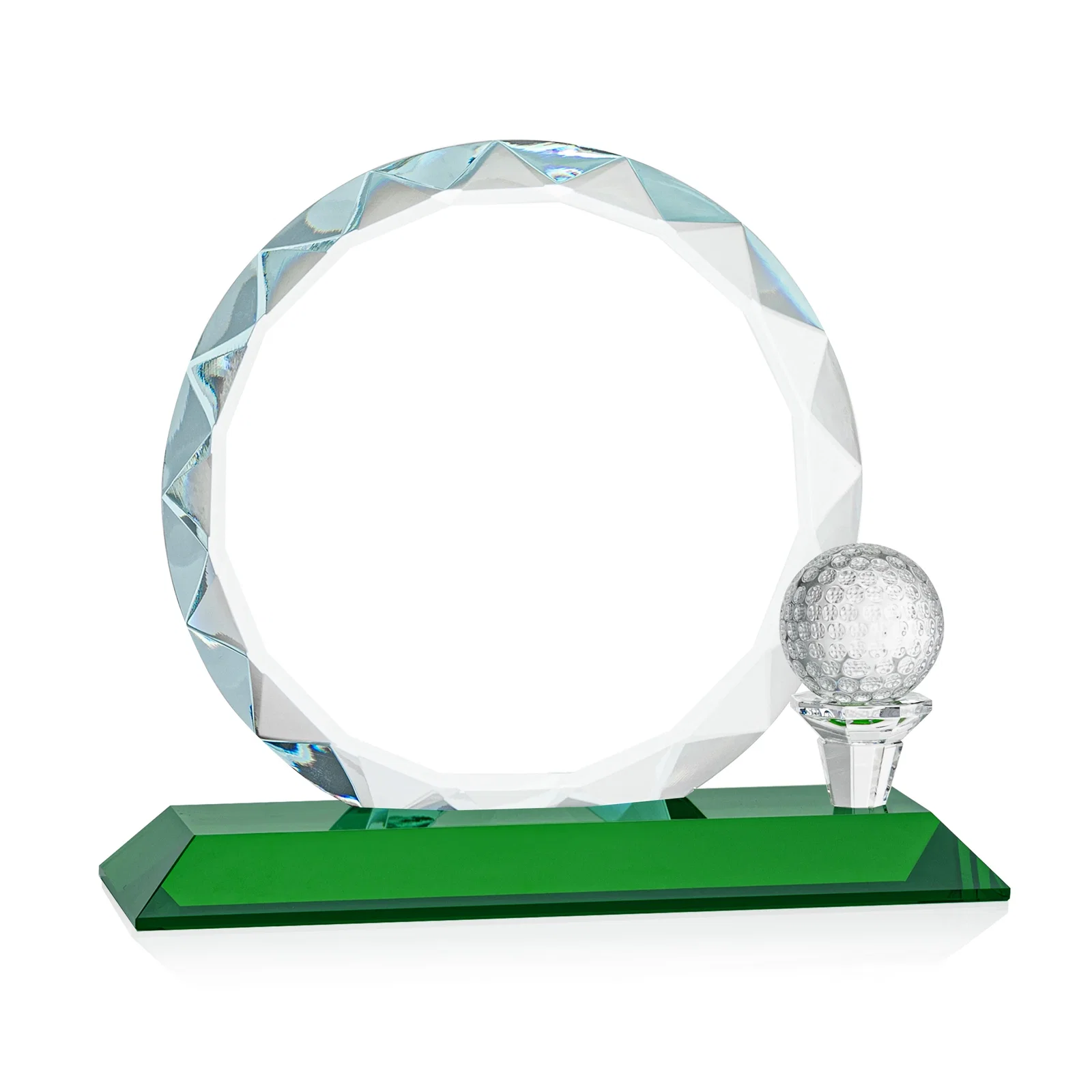 Branded Optical Crystal Circle Golf Award with Detachable Golf Ball for sales achievement awards