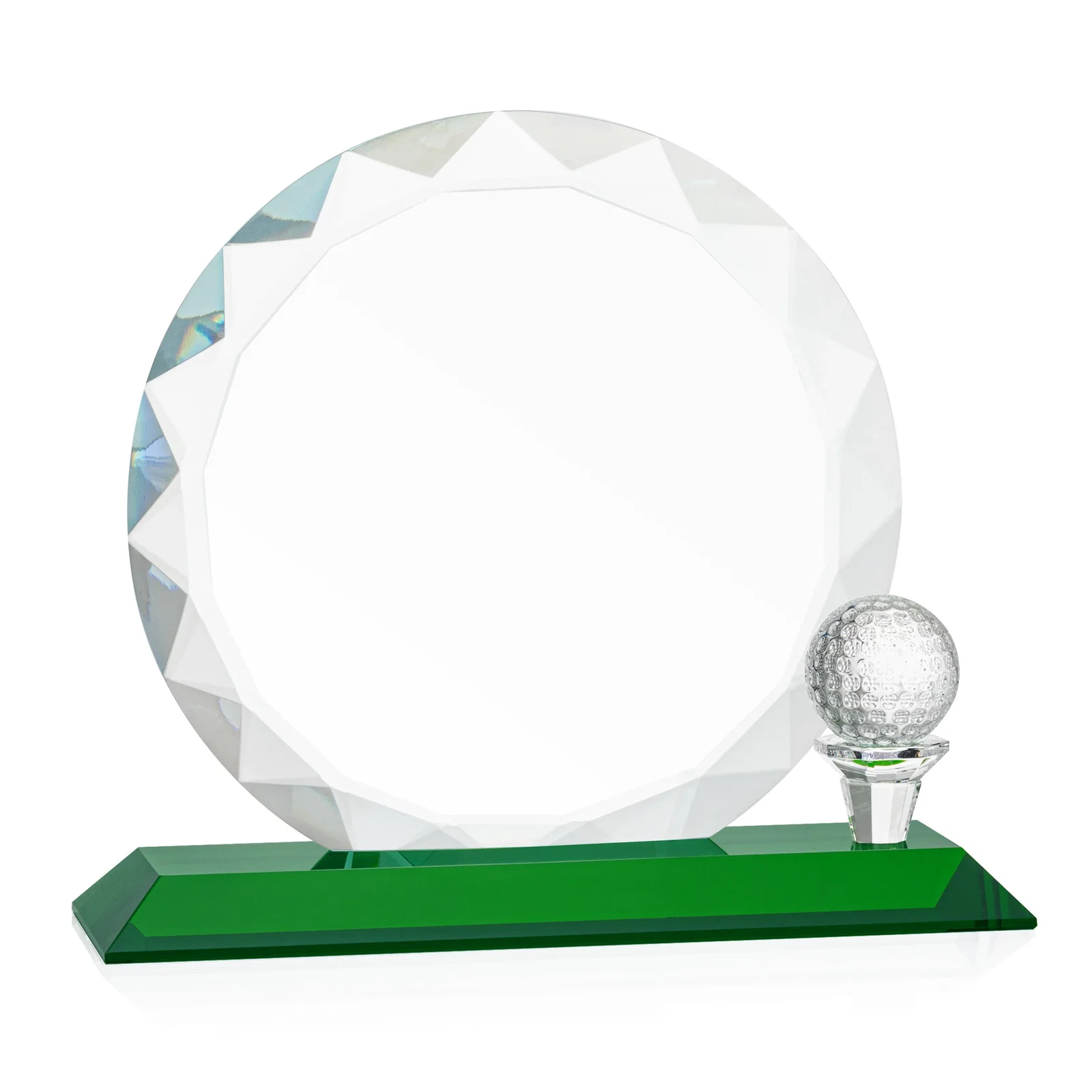 Branded Optical Crystal Circle Golf Award with Detachable Golf Ball for retirement presentations