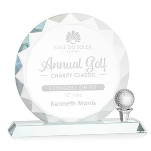 Optical Crystal Circle Golf Award with Detachable Golf Ball