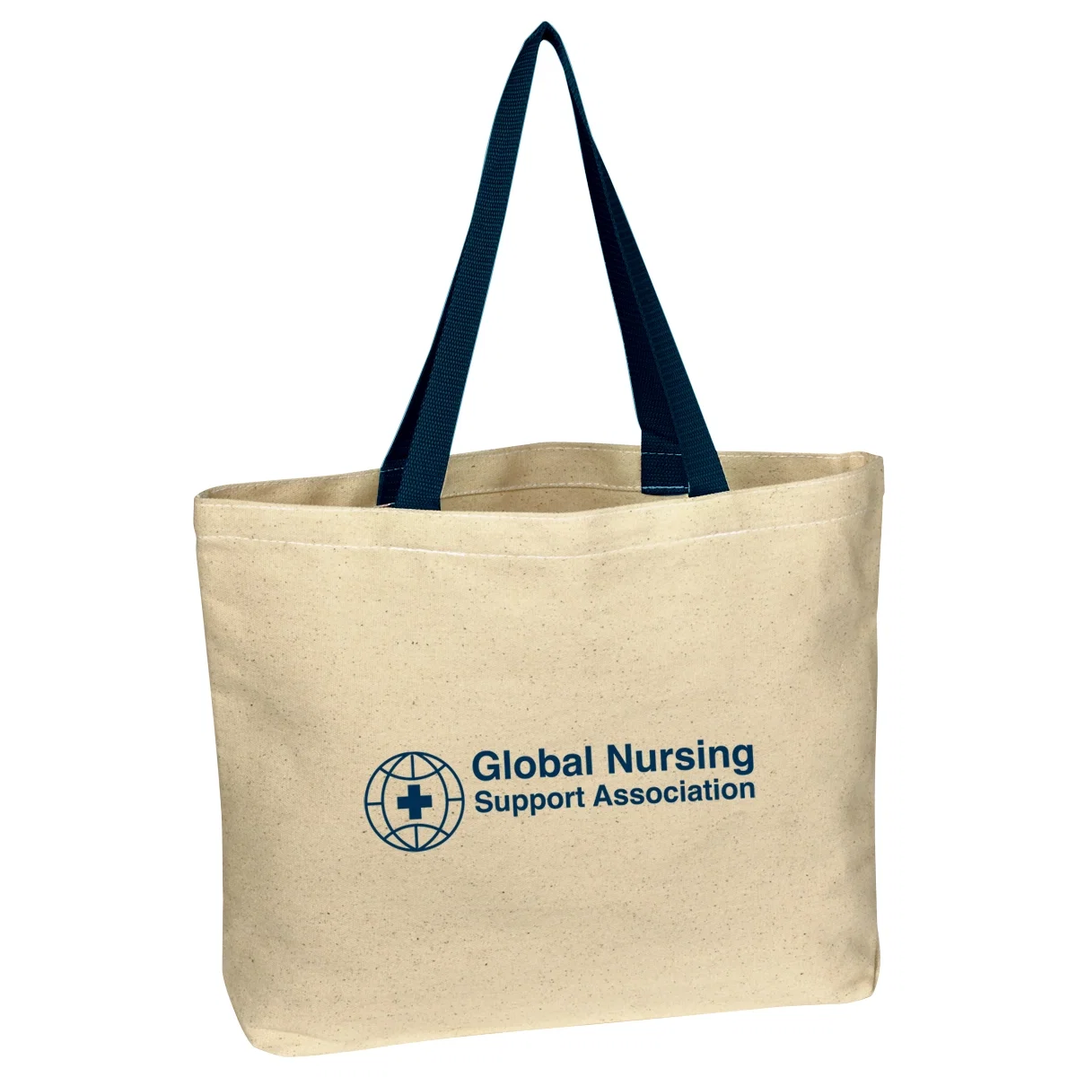 Natural cotton canvas tote with contrasting colored handles