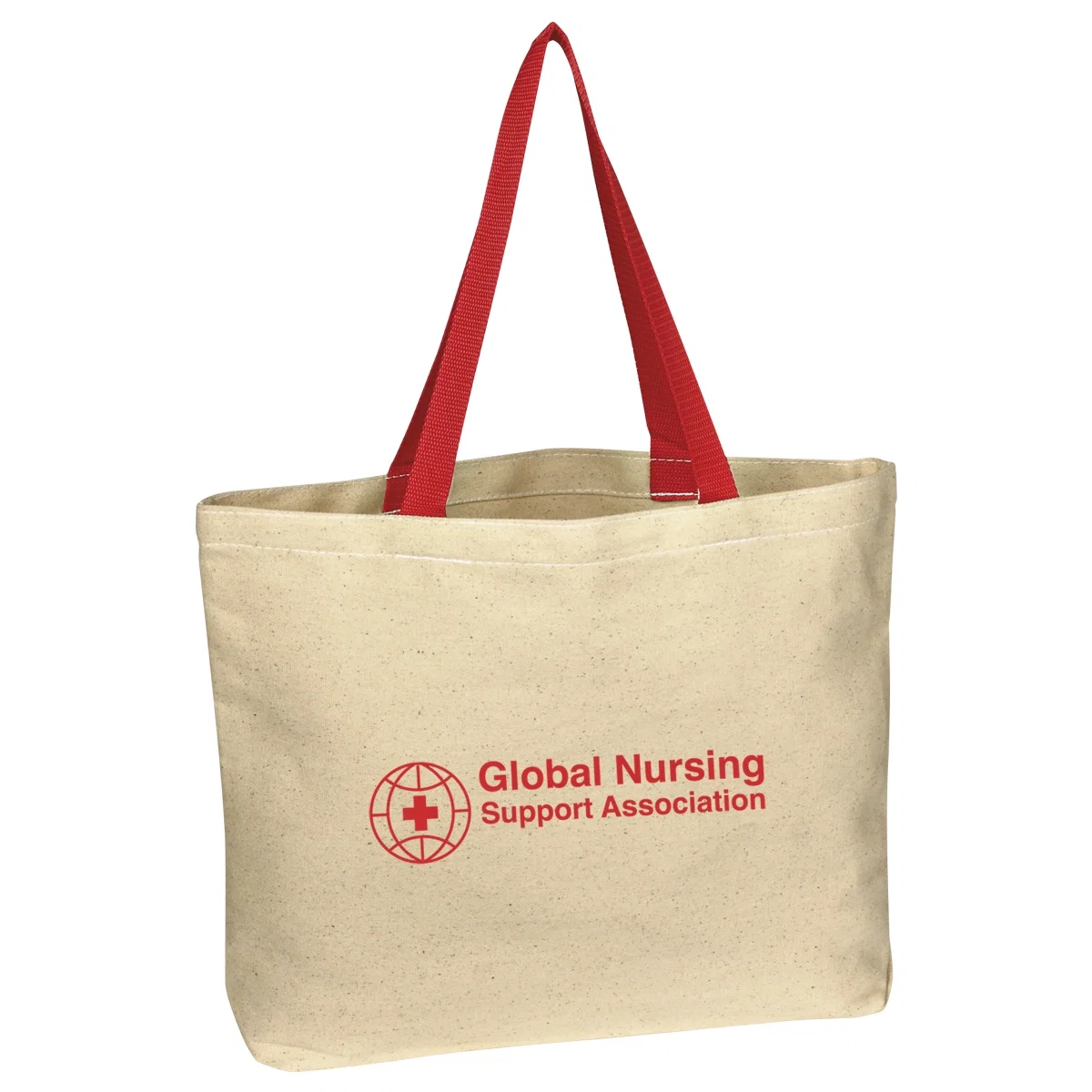 Handles draped over the front of the shopping bag