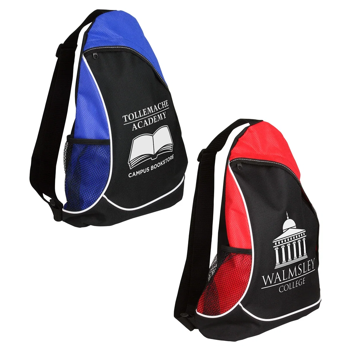 Natural Curve sling backpack in 600D polyester and non-woven fabric with mesh water bottle pocket