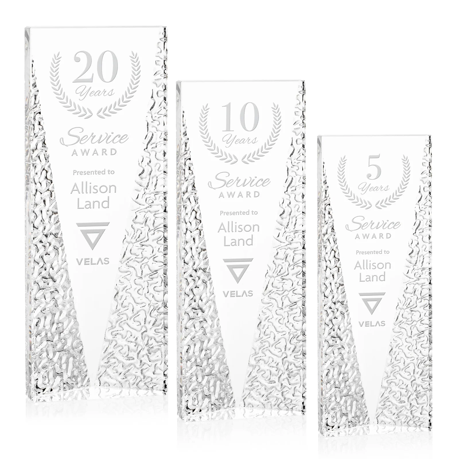 Custom Optical Crystal Tower Award with Textured Sides, awards for employee recognition