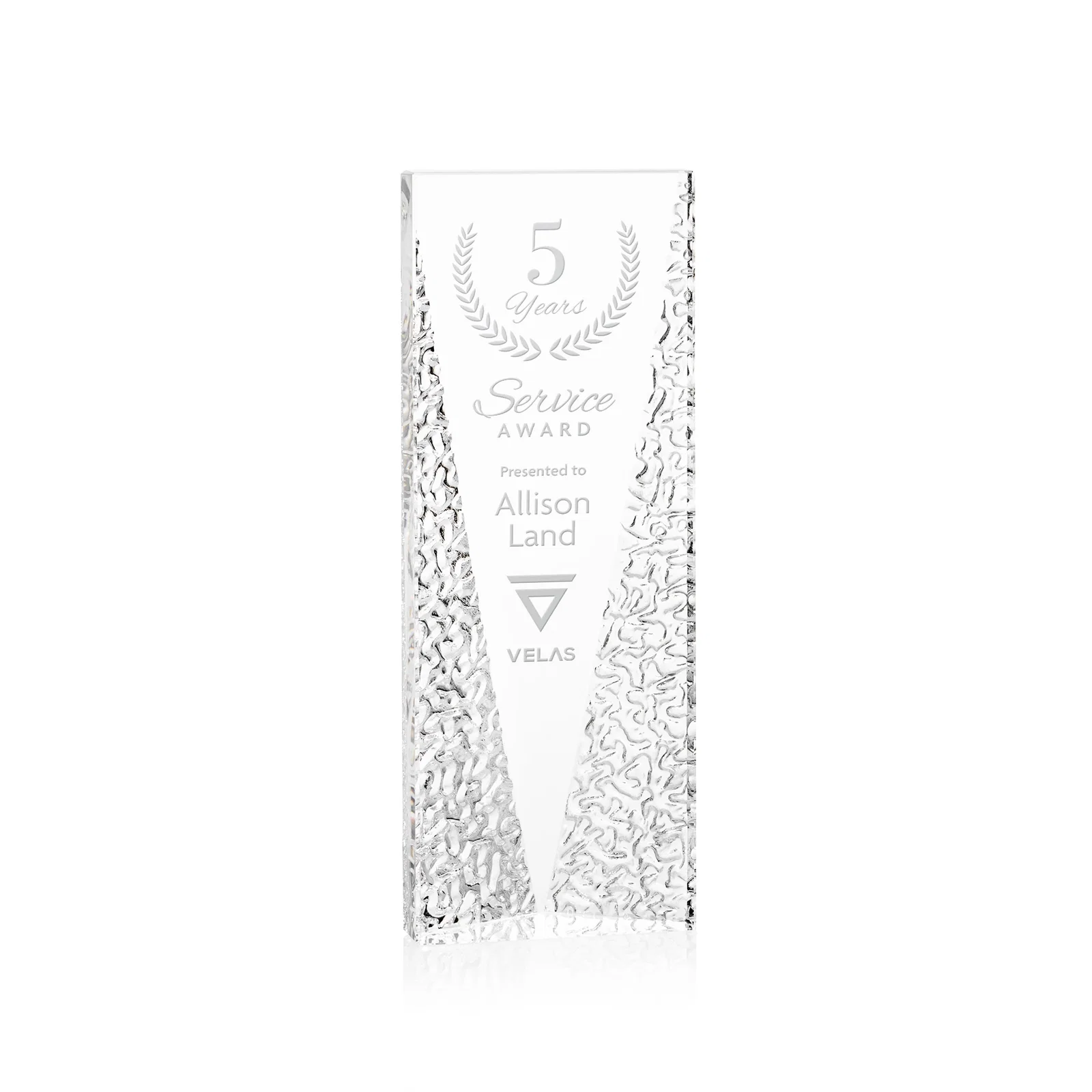 Custom Optical Crystal Tower Award with Textured Sides, awards for corporate award ceremonies