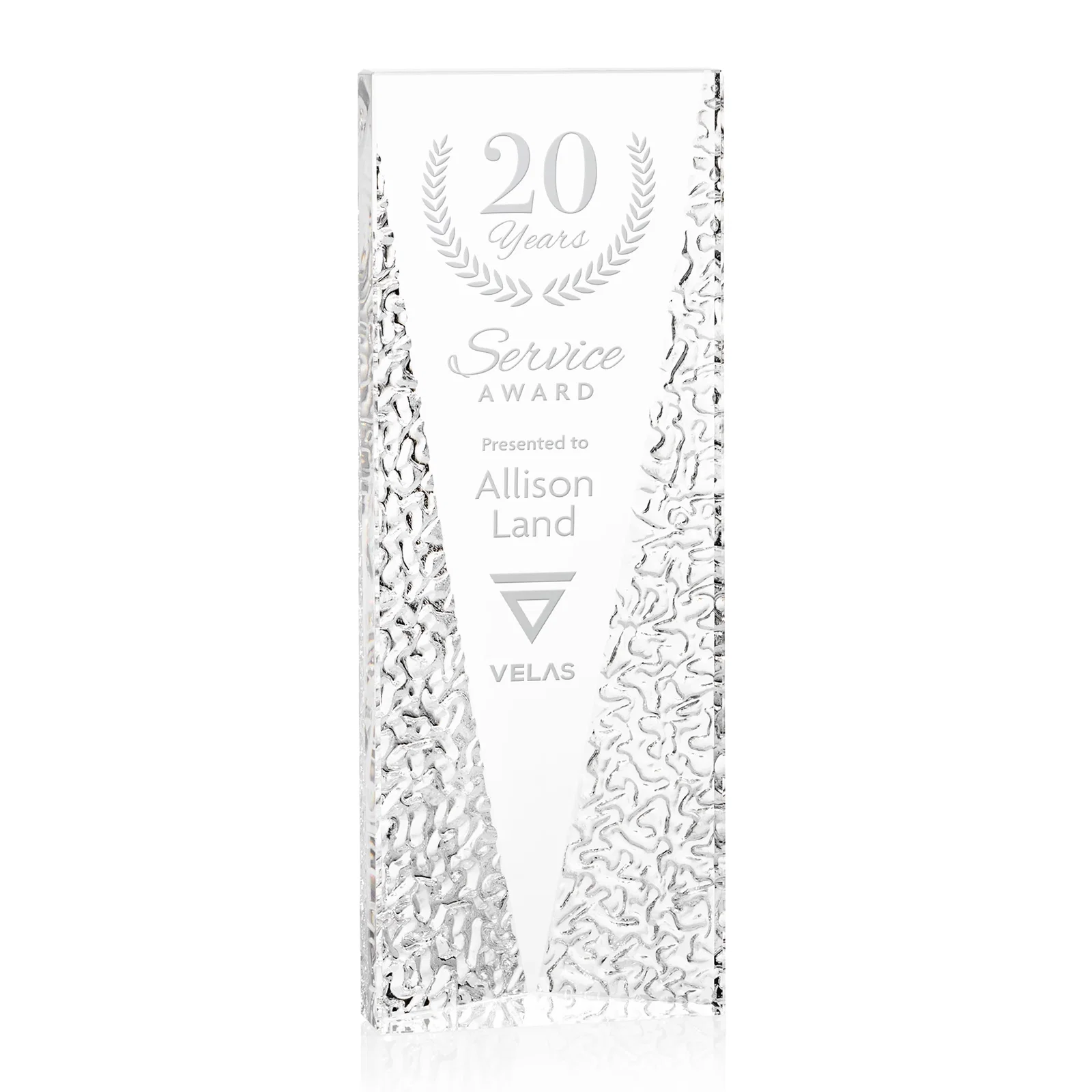 Custom Optical Crystal Tower Award with Textured Sides, awards for sales achievement awards