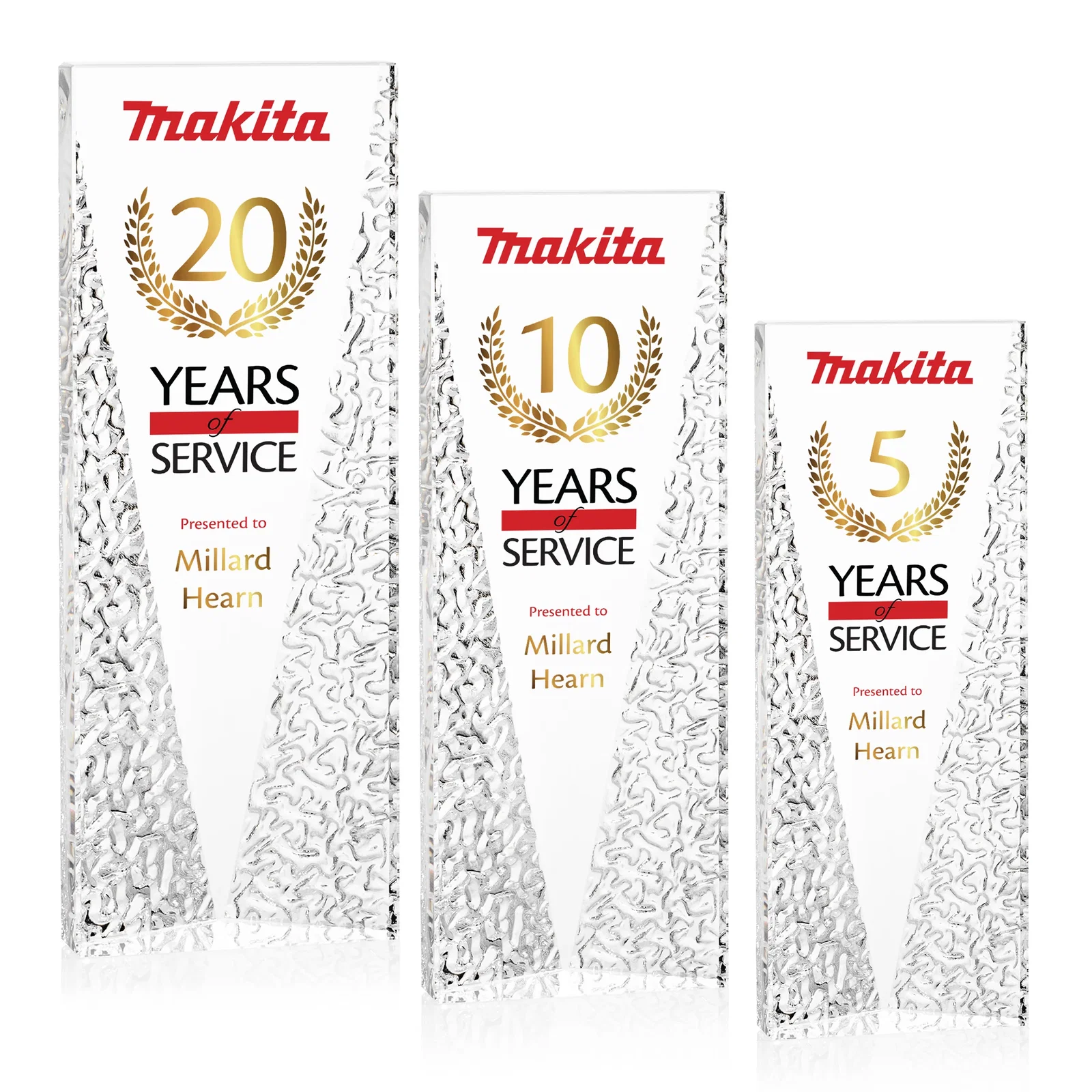 Custom Optical Crystal Tower Award with Textured Sides, awards for retirement presentations